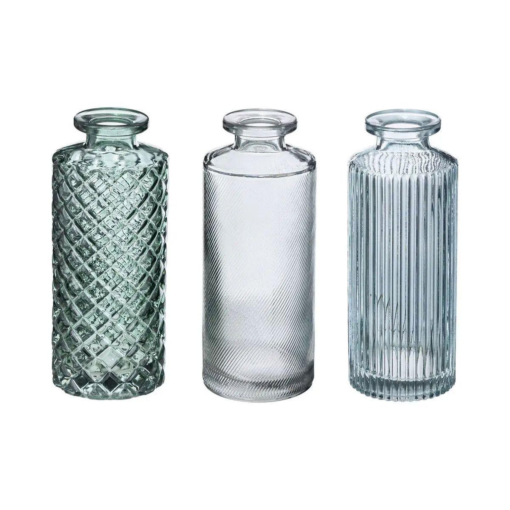 ATMOSPHERA Lot de 3 soliflores design  verre strié  13cm vert