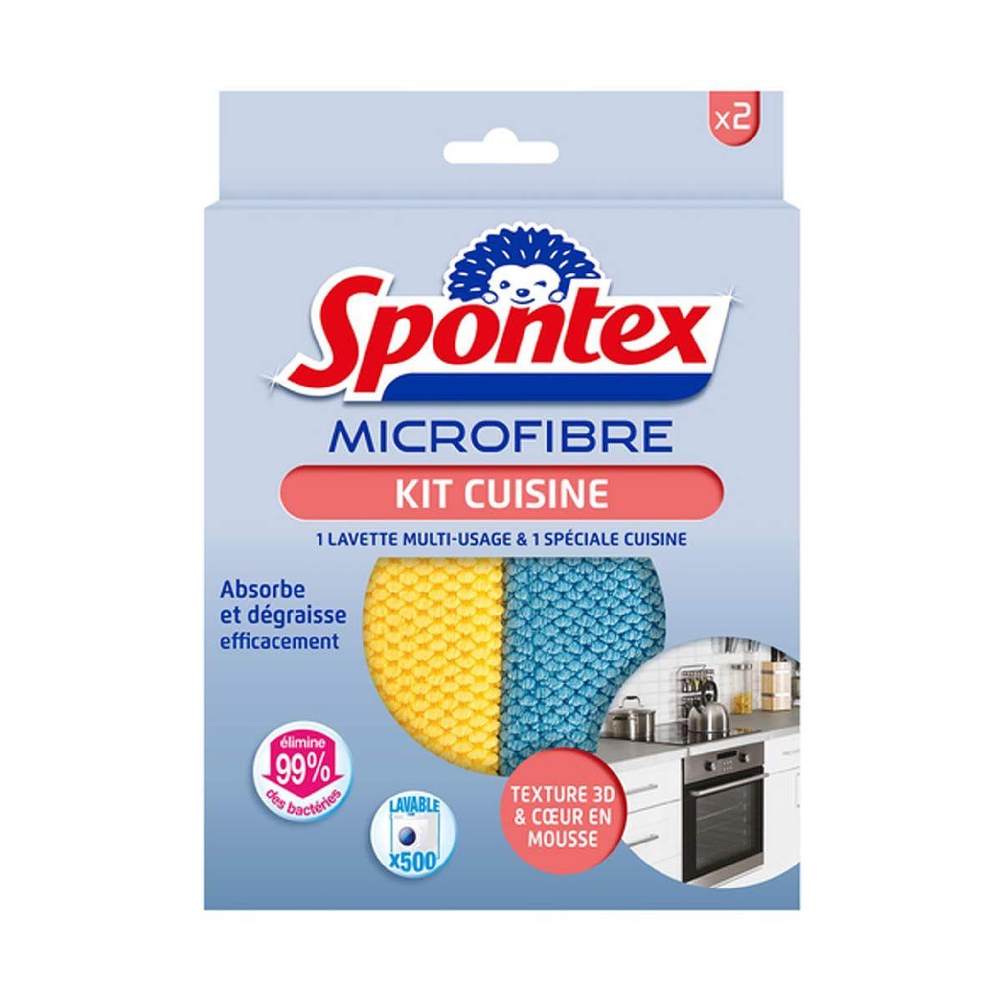HOMEA Lot de 2 lavettes microfibre  cuisine  jaune & bleu