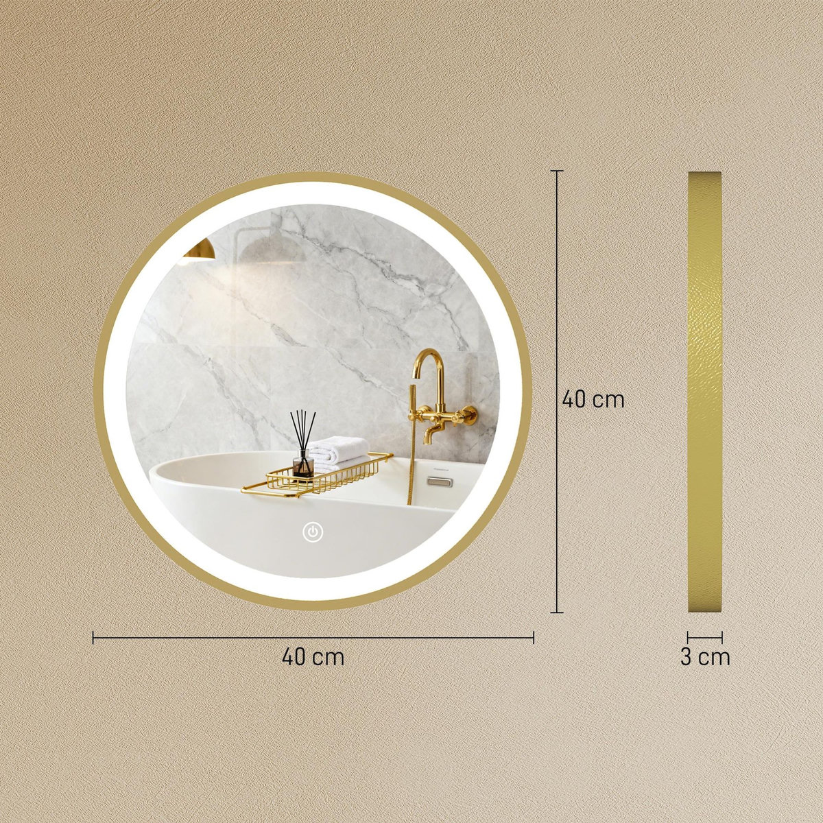 HOMCOM Miroir salle de bain avec éclairage LED rond verre doré