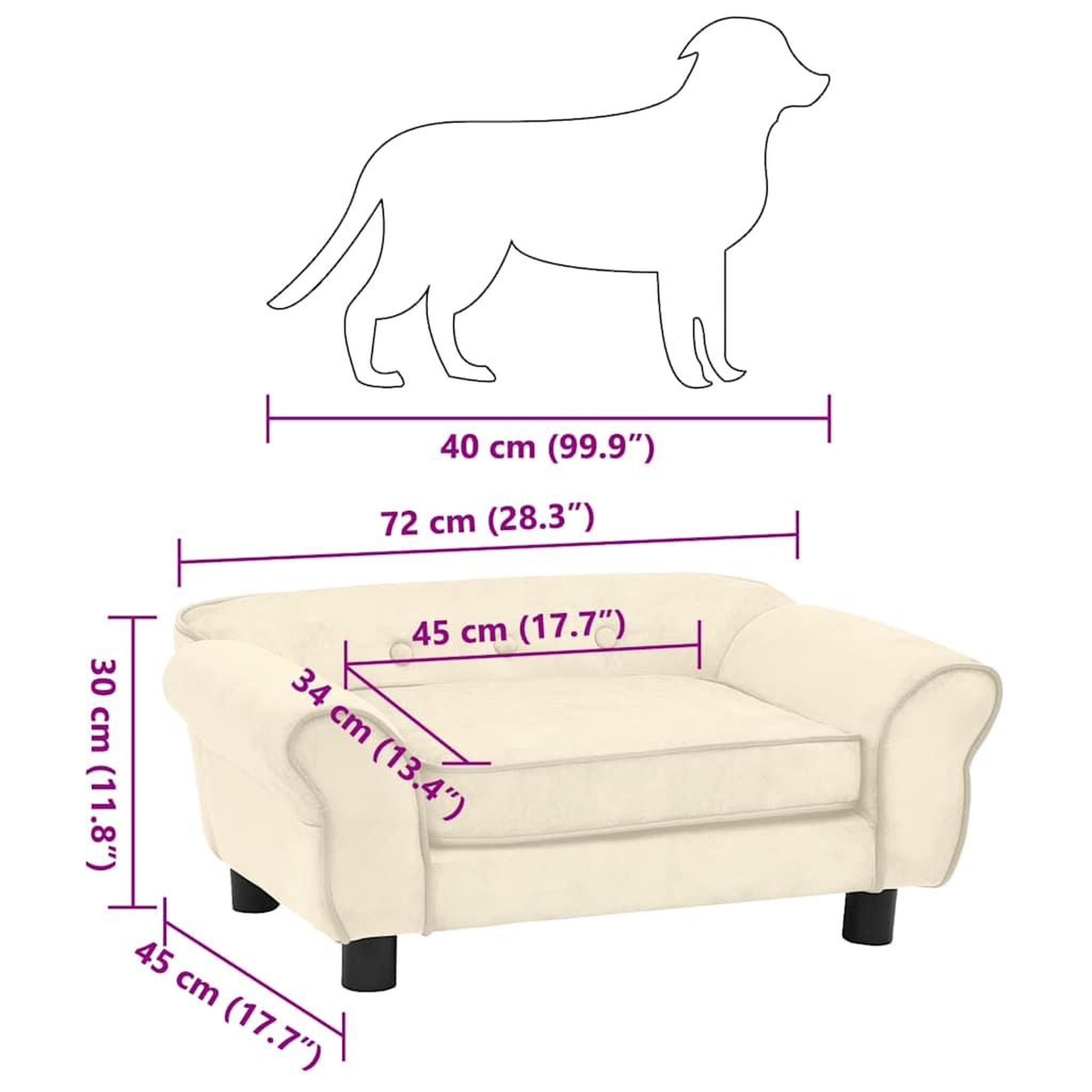 Voir la diapositive 6 : VIDAXL Canape pour chien Creme 72x45x30 cm Peluche