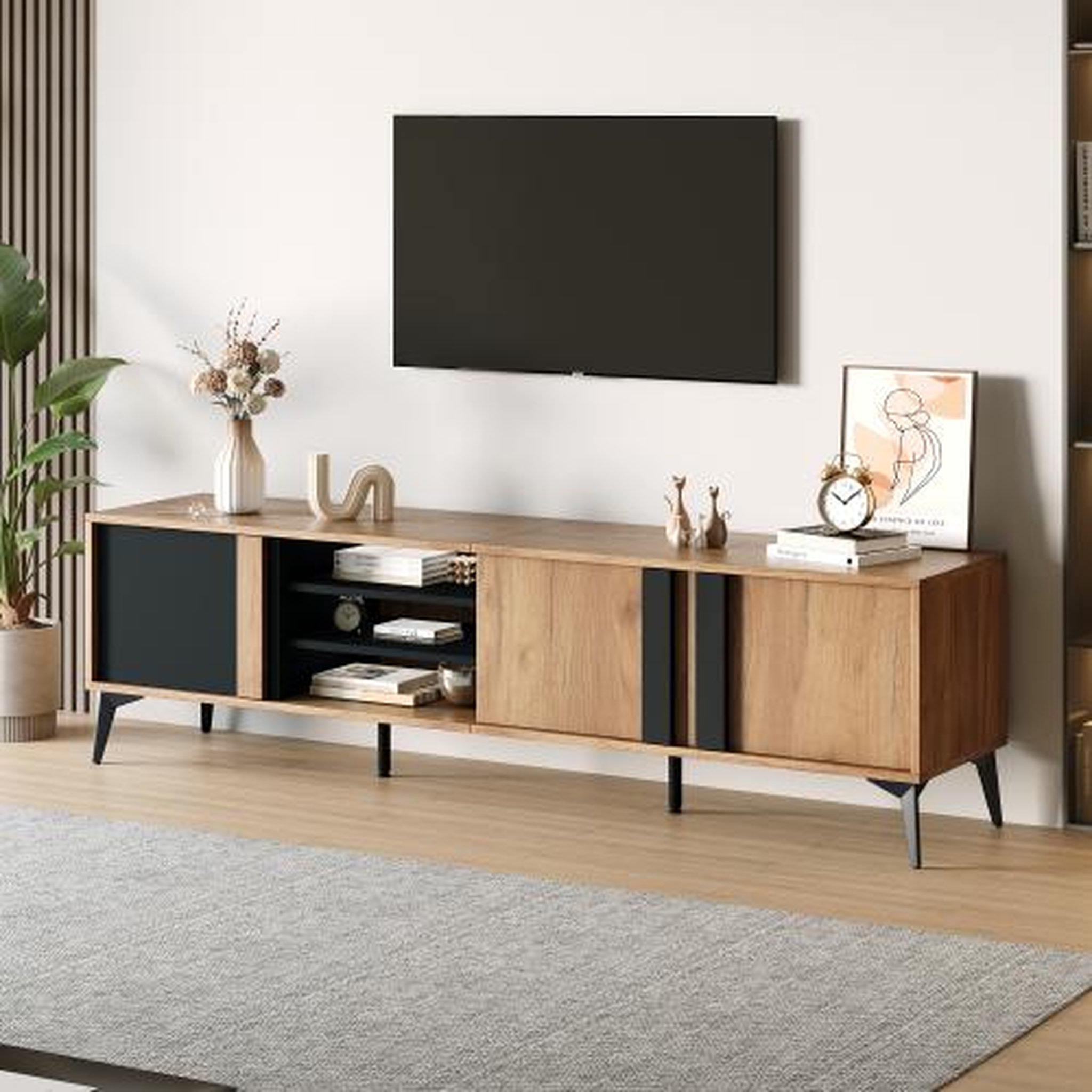 Voir la diapositive 4 : MERAX Meuble tv naturel+noir 180 cm panneau de particules