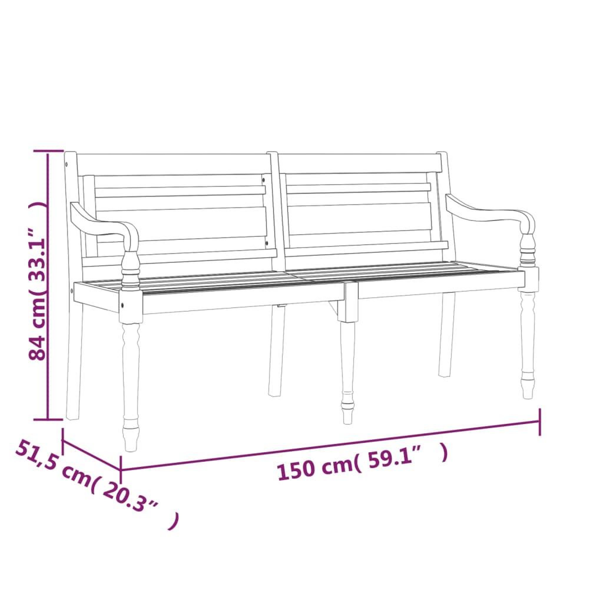 Voir la diapositive 6 : VIDAXL Banc Batavia avec coussin beige 150 cm Bois de teck massif