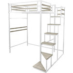 Habitat et Jardin Lit mezzanine en métal avec escalier  LENA  - 140 x 190 cm - Blanc