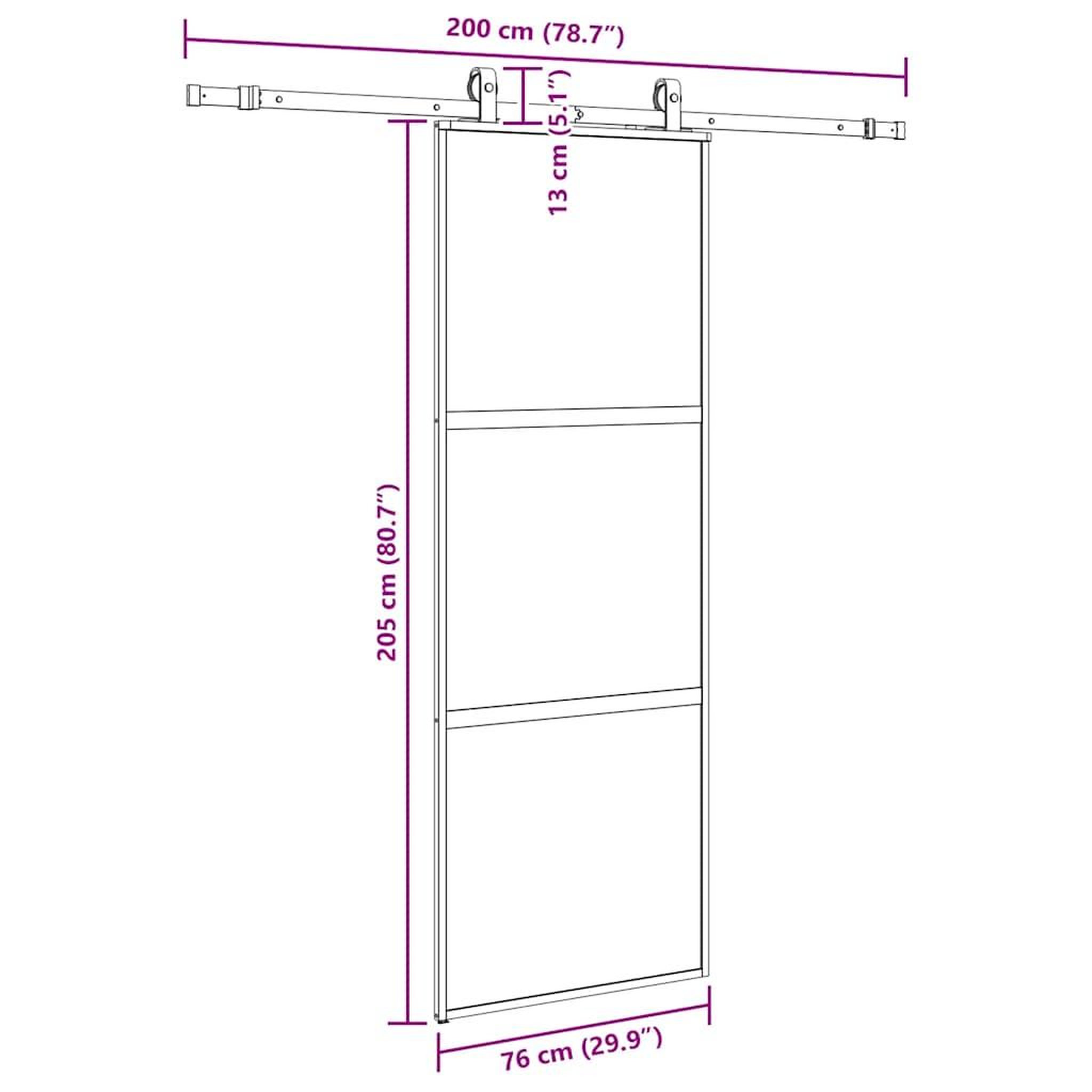 Voir la diapositive 6 : VIDAXL Porte coulissante kit quincaillerie noir 76x205 cm verre trempe