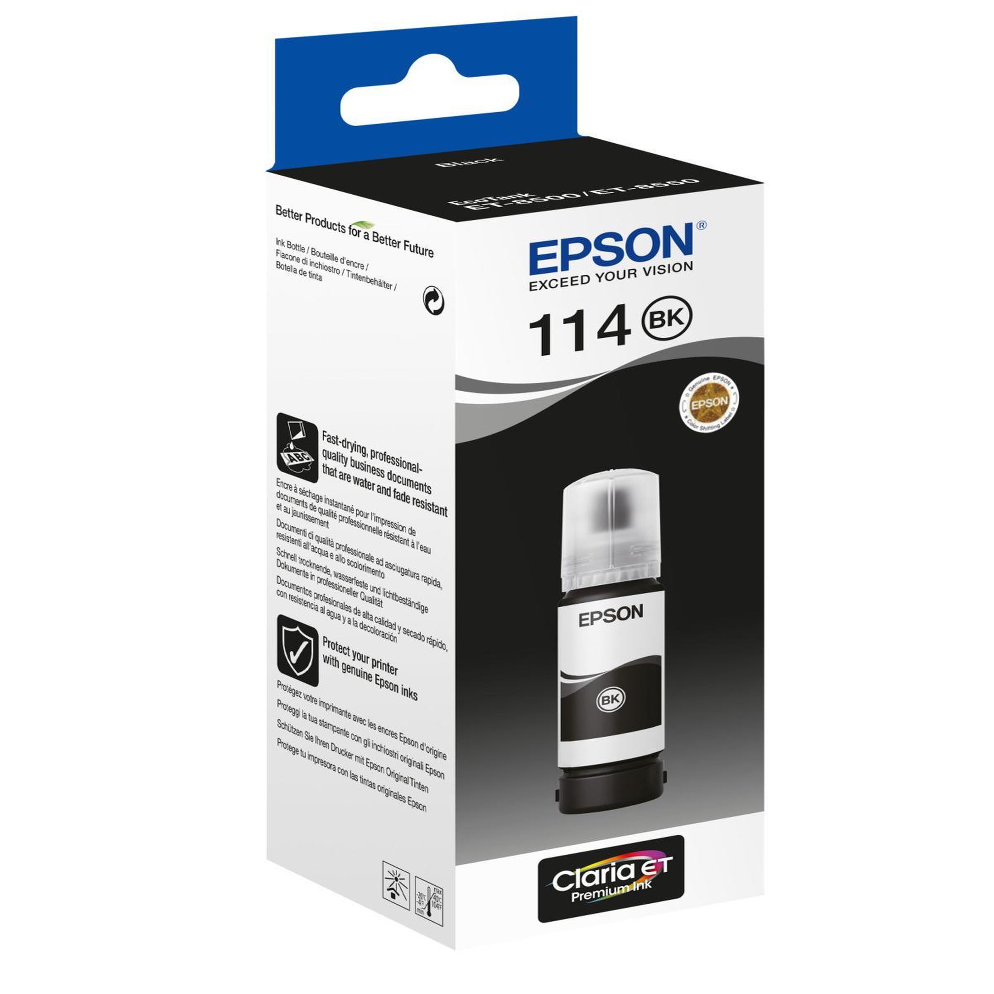 Voir la diapositive 3 : Epson Cartouche d'encre bouteille d'encre ecotank 114 noire pigmentée - c13t07b140