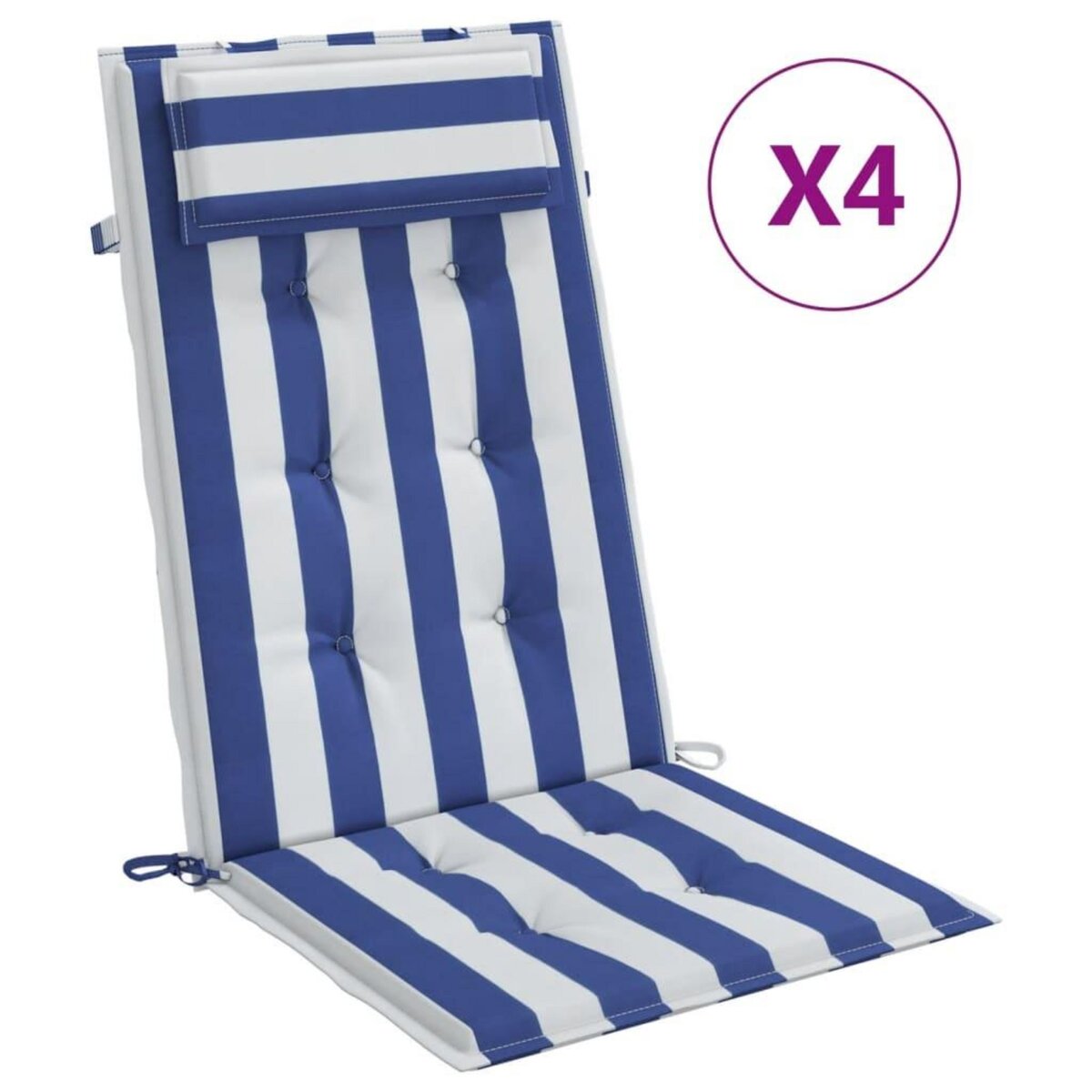 VIDAXL Coussins de chaise a dossier haut lot de 4 rayures bleu/blanc