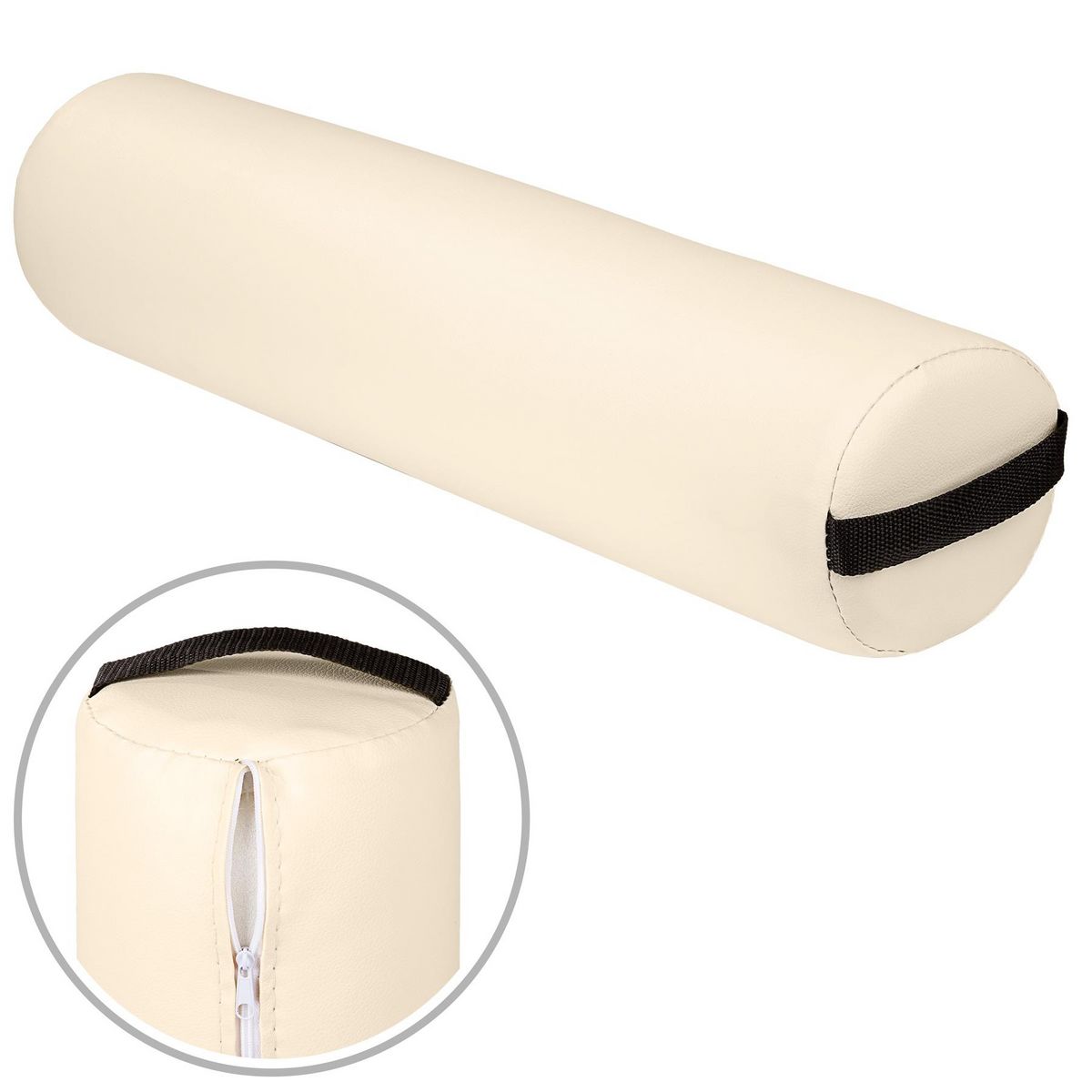 tectake Ensemble tabouret pour table de massage avec 2 coussins de massage en bois solide et cuir synthétique beige