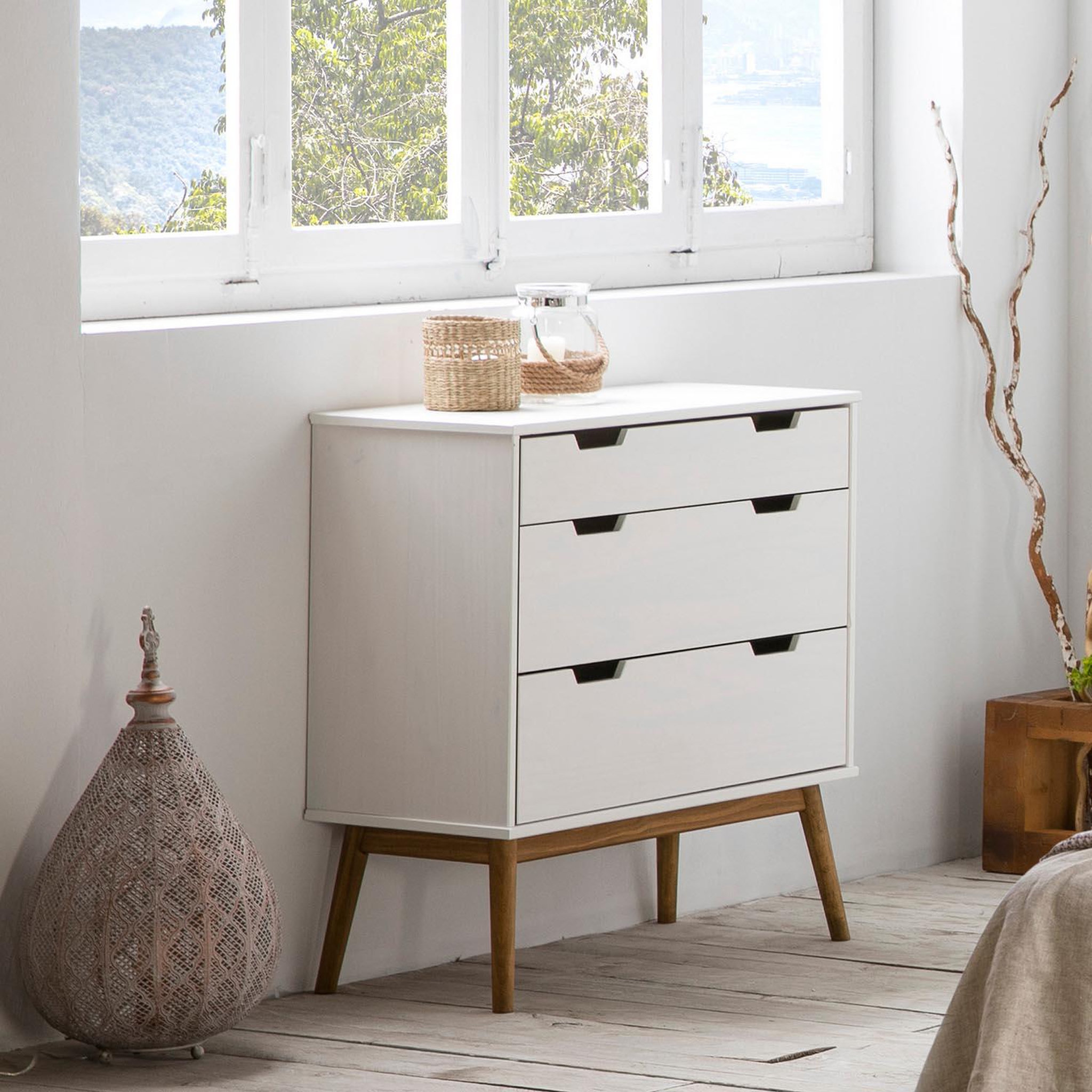 Voir la diapositive 5 : VS VENTA-STOCK Commode Baku 3 tiroirs couleur blanc, 80 cm longueur