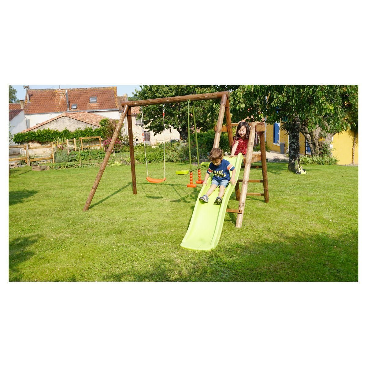 Soulet Portique balançoire avec toboggan - Bois - H1,95m - MENTHE