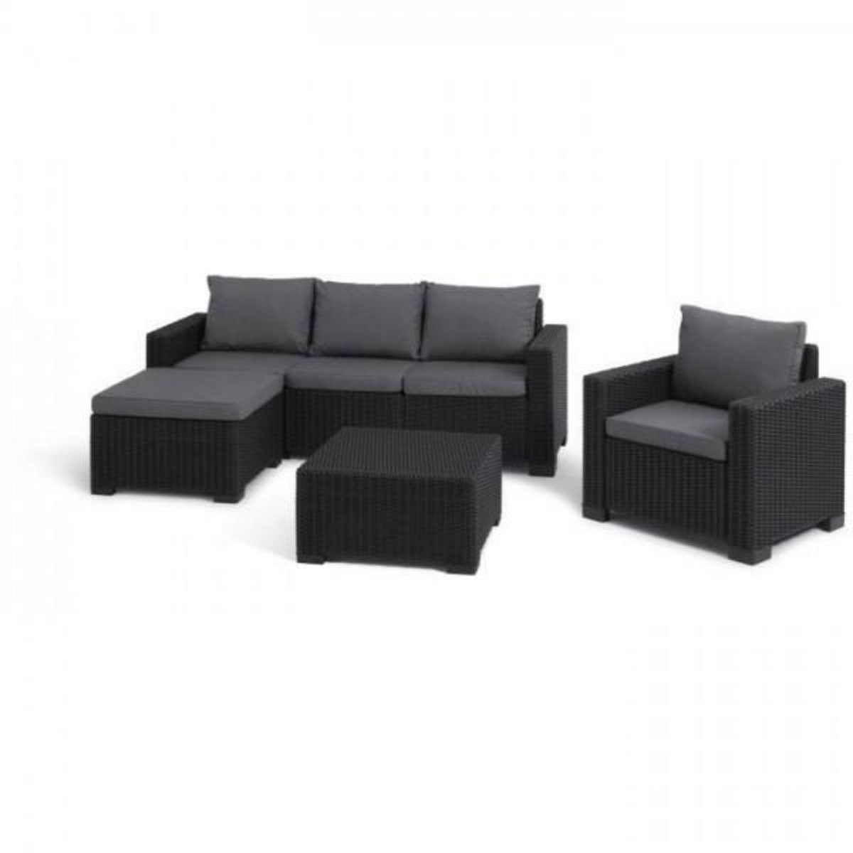 ALLIBERT by KETER Salon de jardin - en résine imitation rotin tressé - Allibert by KETER - 5 personnes - Moorea - Gris graphite