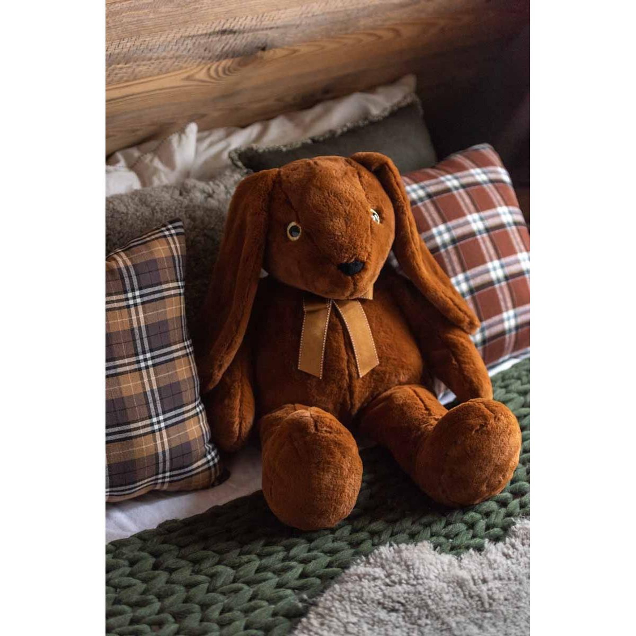 Voir la diapositive 2 : J-LINE Peluche Enfant  Lapin Nœud  70cm Marron