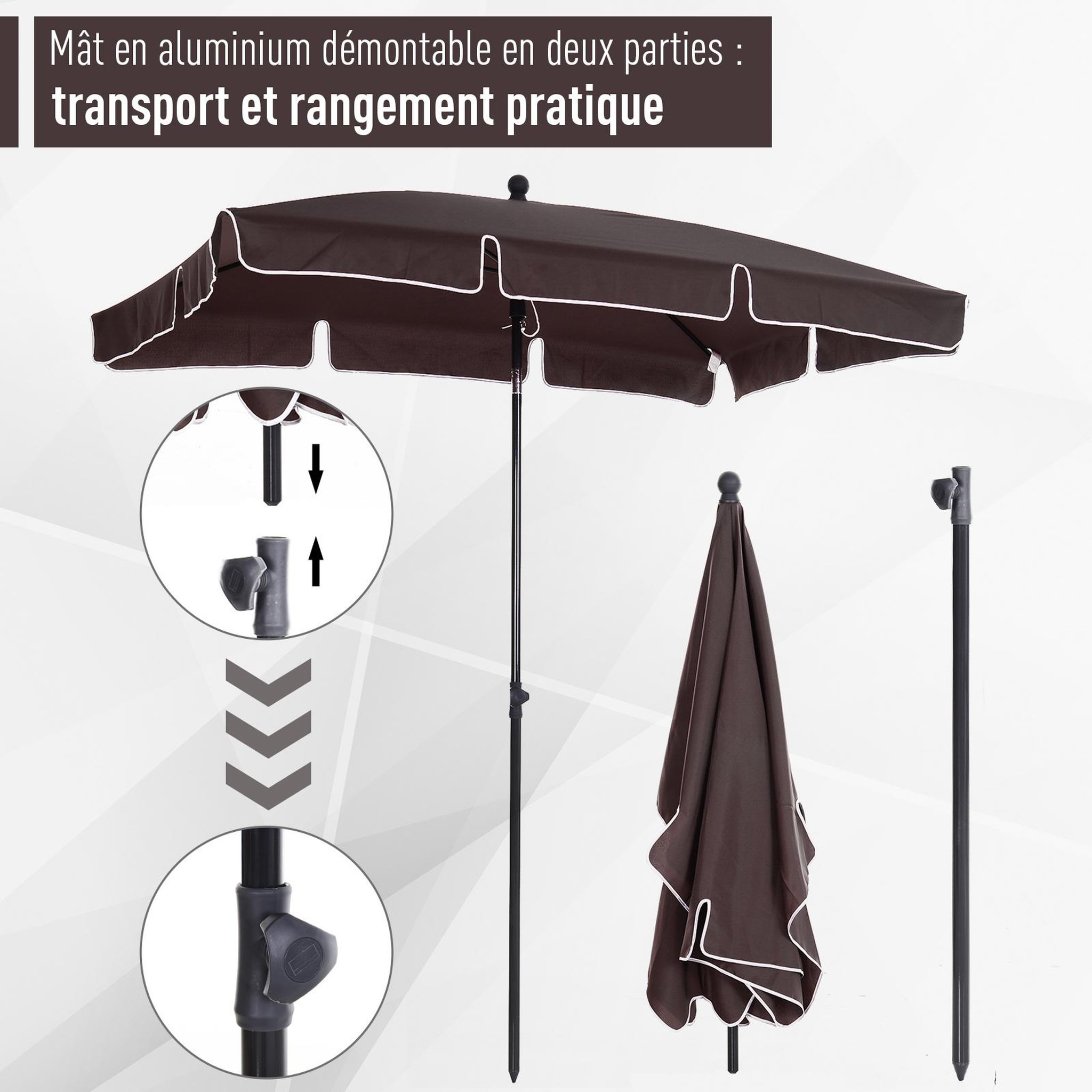 Voir la diapositive 5 : OUTSUNNY Parasol rectangulaire inclinable alu acier polyester haute densité diamètre 2 m chocolat