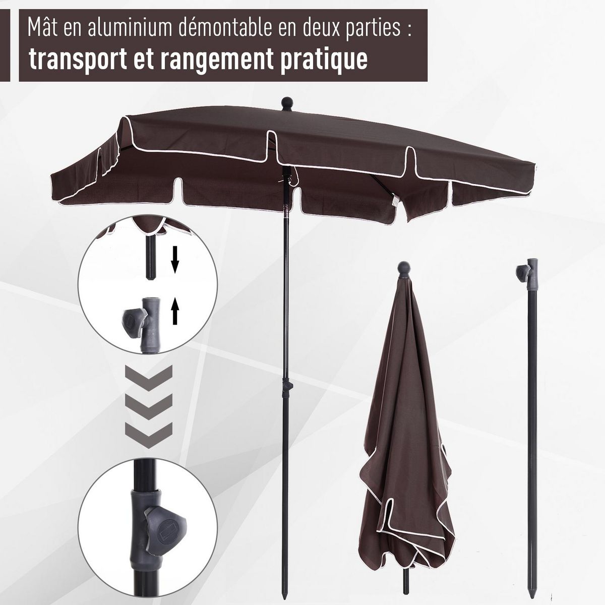 OUTSUNNY Parasol rectangulaire inclinable alu acier polyester haute densité diamètre 2 m chocolat