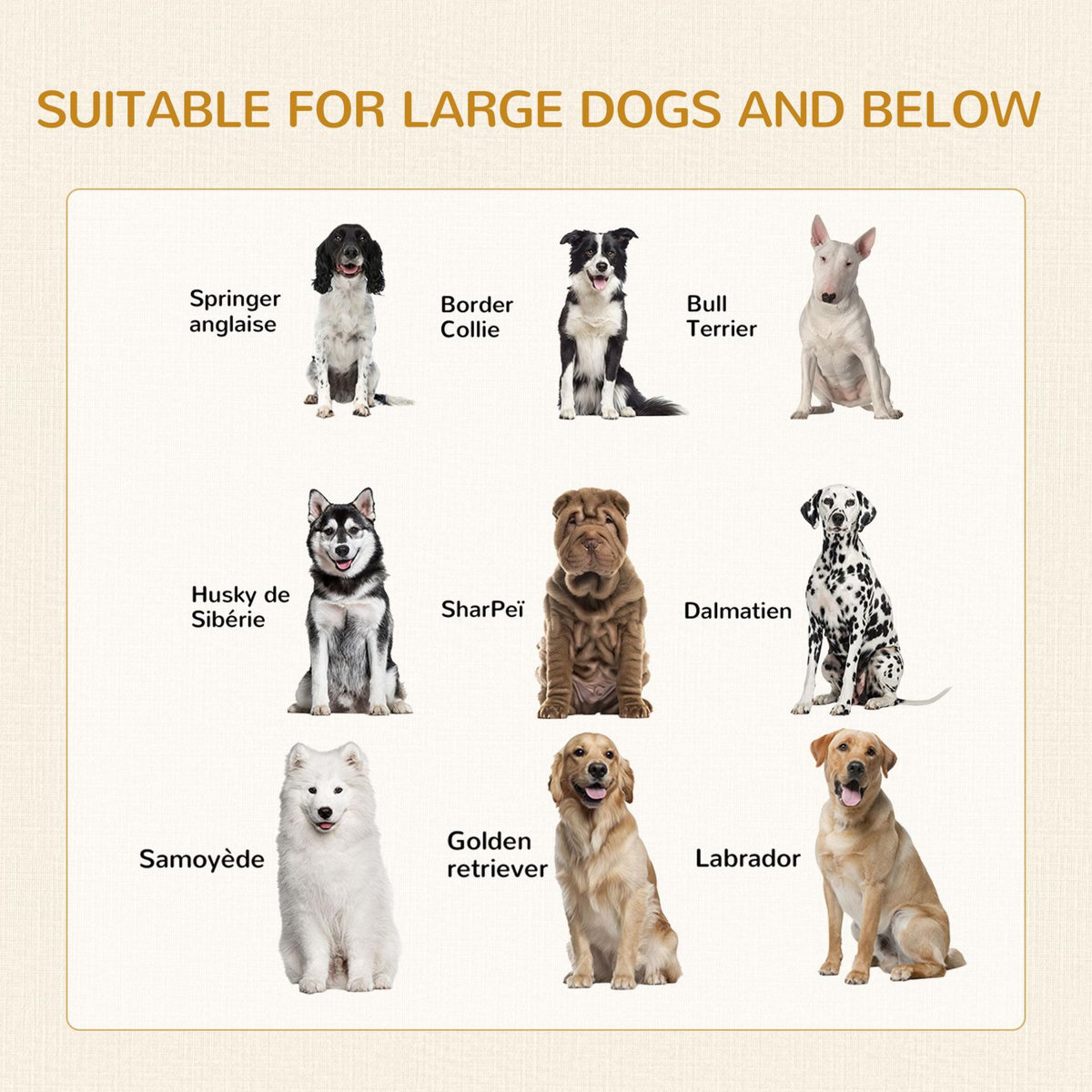 PAWHUT Cage pour chien sur pied style industriel - 2 portes verrouillables, coussin inclus - acier maillé noir panneaux aspect bois blanc