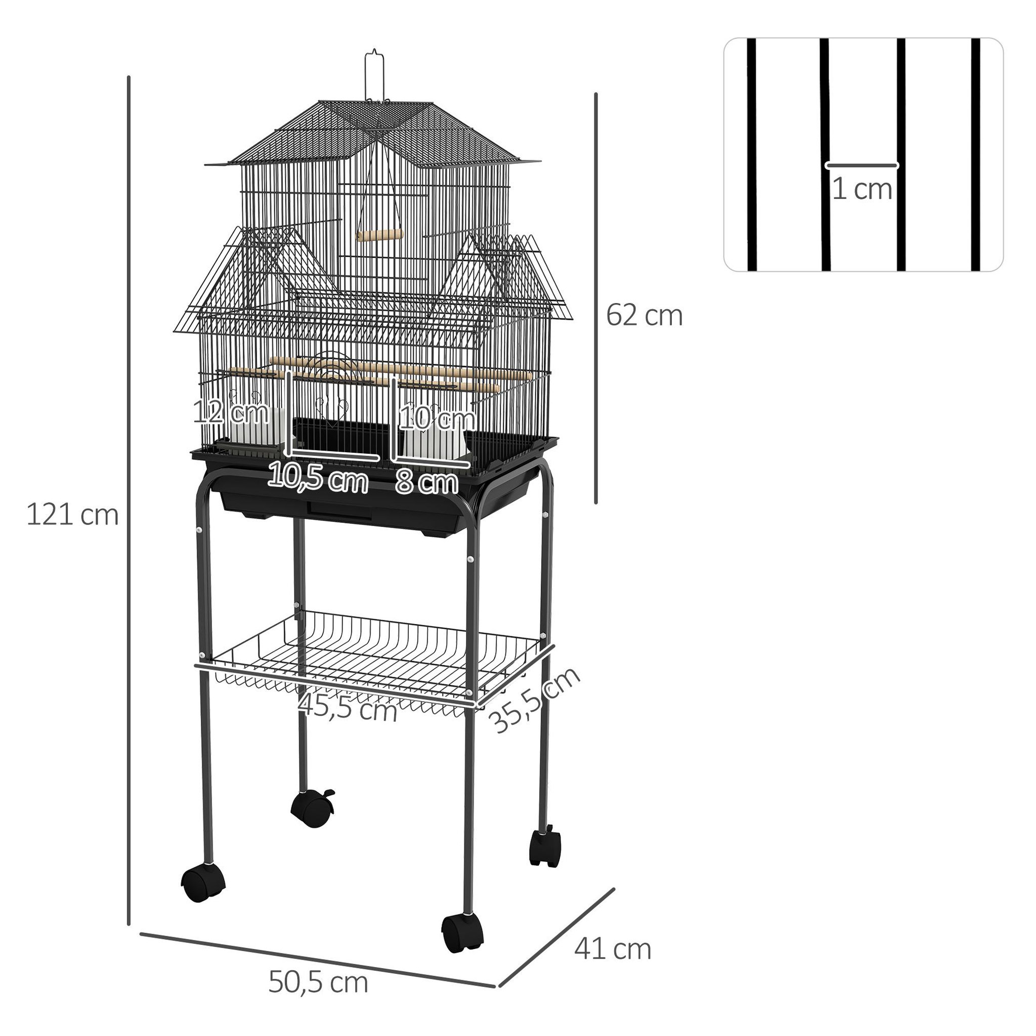 Voir la diapositive 3 : PAWHUT Cage à oiseaux design maison mangeoires perchoirs 3 portes plateau excrément amovible noir