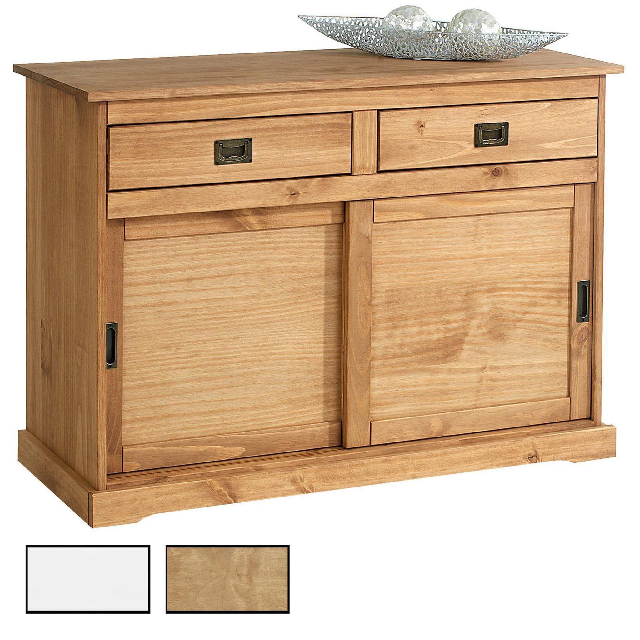 IDIMEX Buffet SAVONA en pin massif, 2 tiroirs et 2 portes. Coloris disponibles : Marron, Blanc