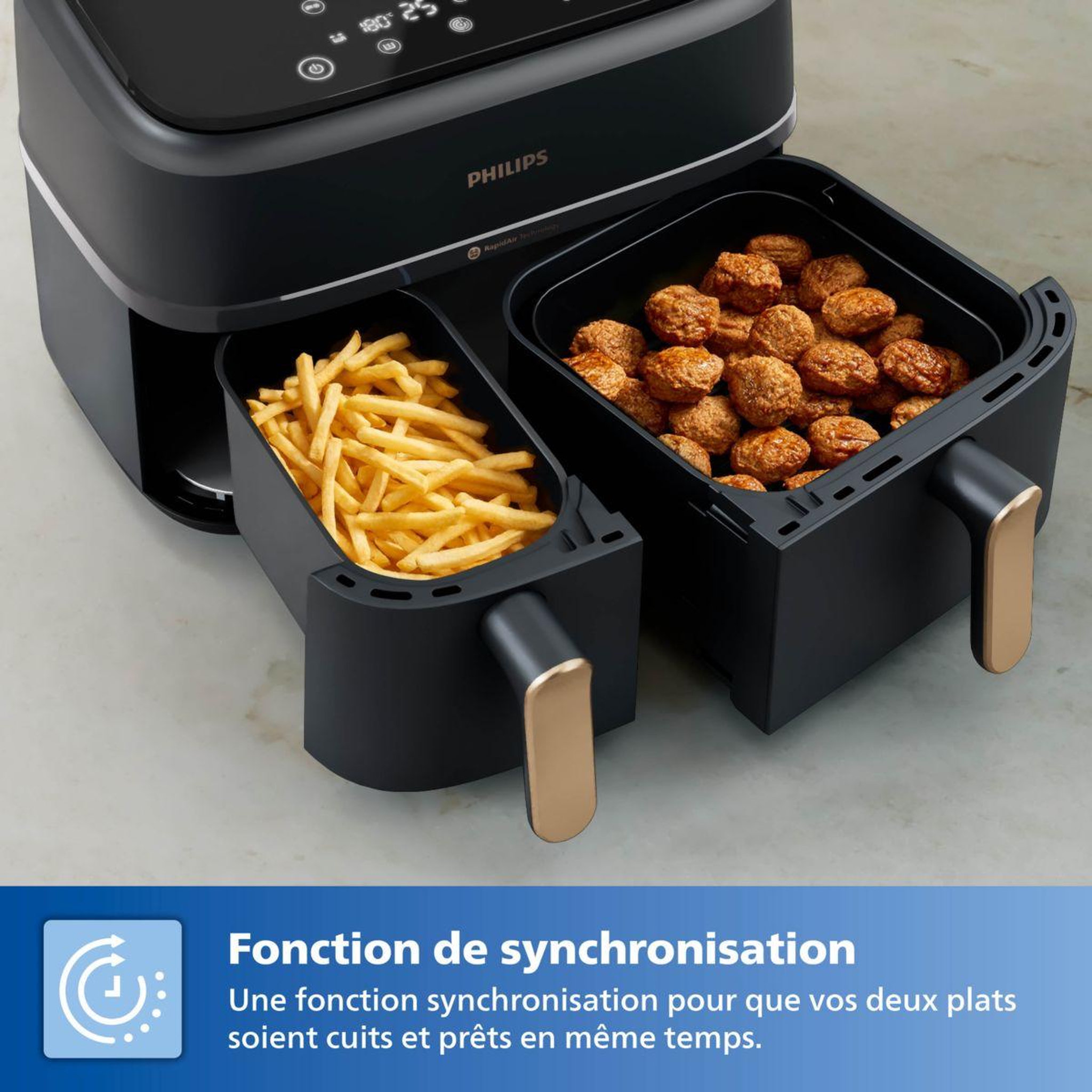 Voir la diapositive 5 : Philips Airfryer na352/00 friteuse sans huile double panier noir/doré, série 3000 9l (3+6l)