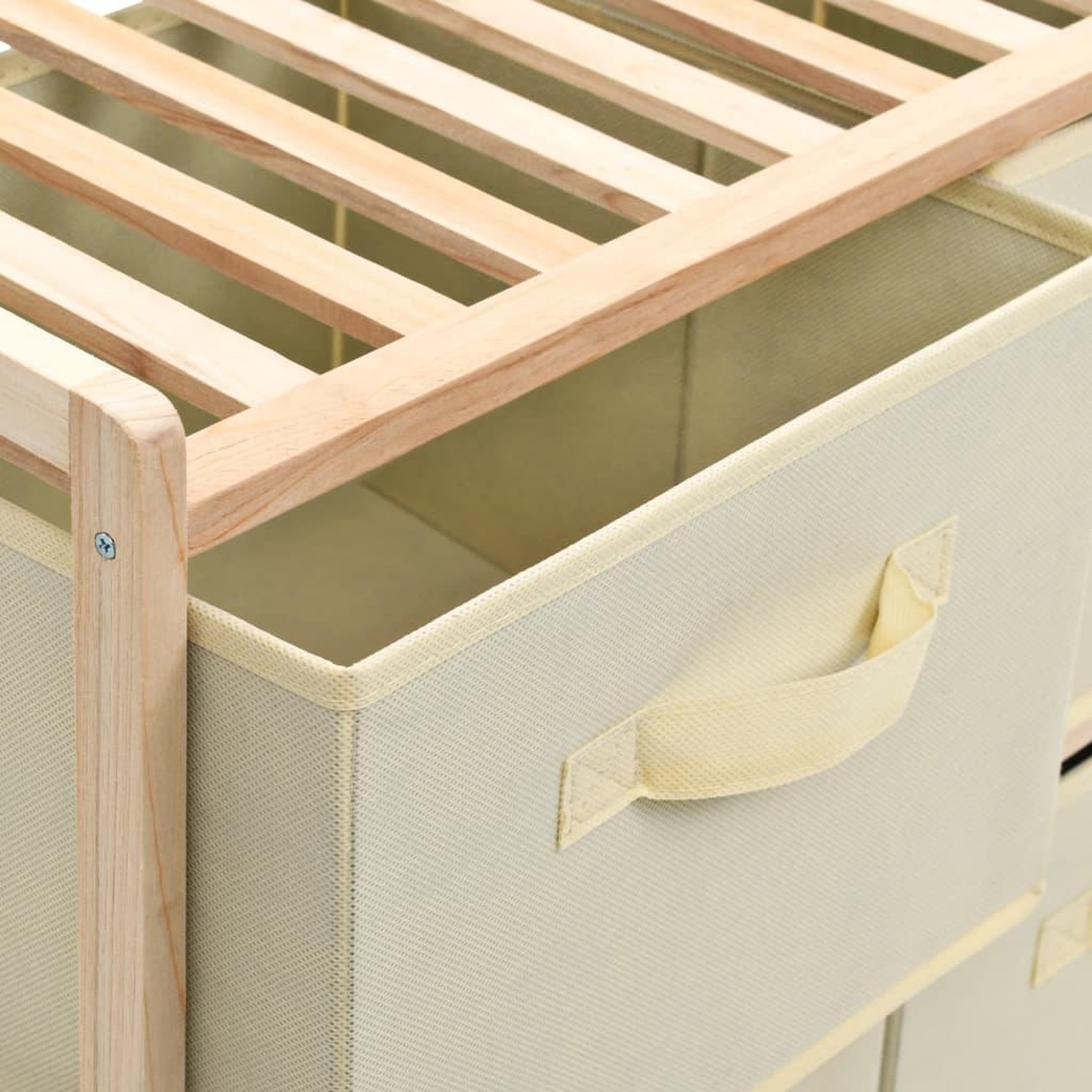 Voir la diapositive 4 : VIDAXL Etagere de rangement 6 paniers tissu bois de cedre beige