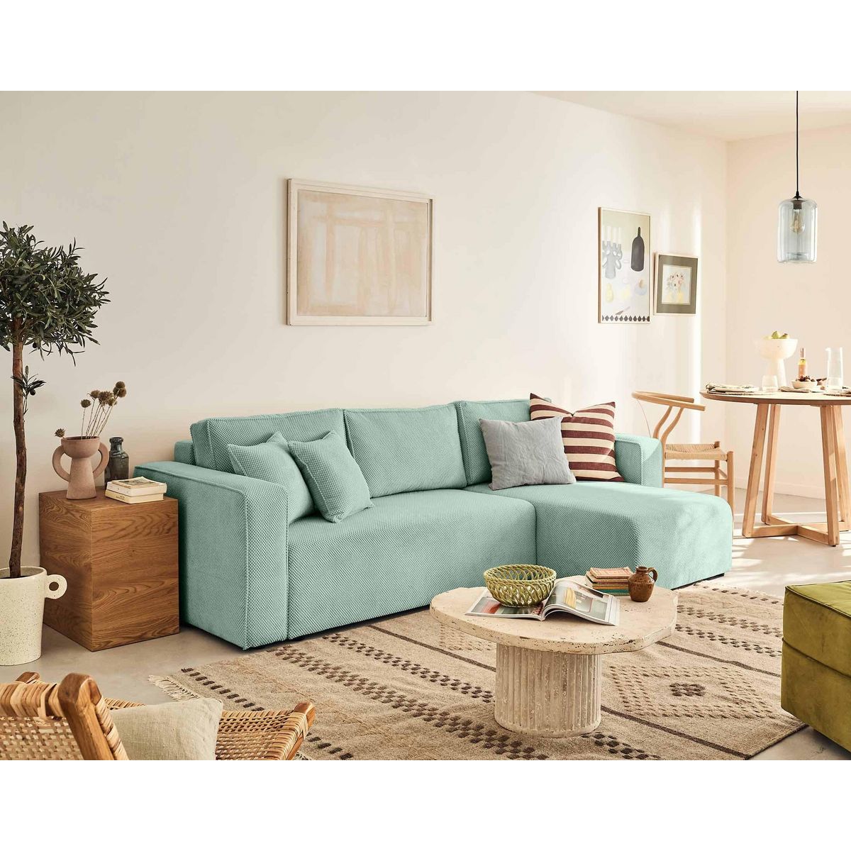 BEST MOBILIER Topaze - canapé d'angle réversible - 4 places - convertible avec coffre - en velours texturé