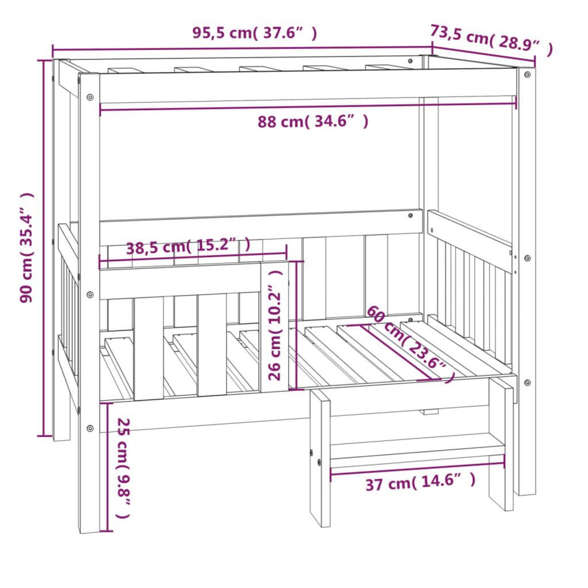 VIDAXL Lit pour chien Noir 95,5x73,5x90 cm Bois de pin solide