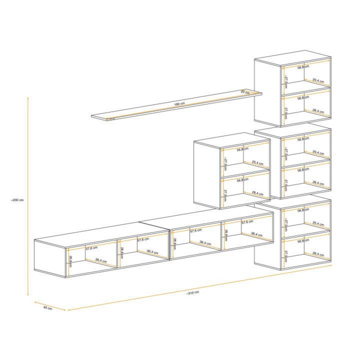 Paris Prix Meuble TV Mural Design  Switch IX  310cm Blanc & Naturel
