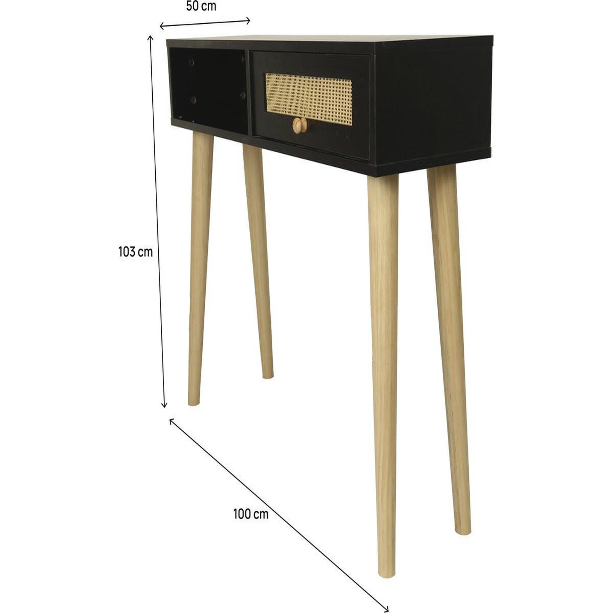 Voir la diapositive 3 : Habitat et Jardin Console cannage  marine  - 100 x 29 x 81 cm - noir