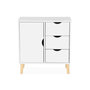 Voir la diapositive 6 : SWEEEK Commode enfant. 1 porte et 3 tiroirs. 2 étagères. blanc. pieds en pin