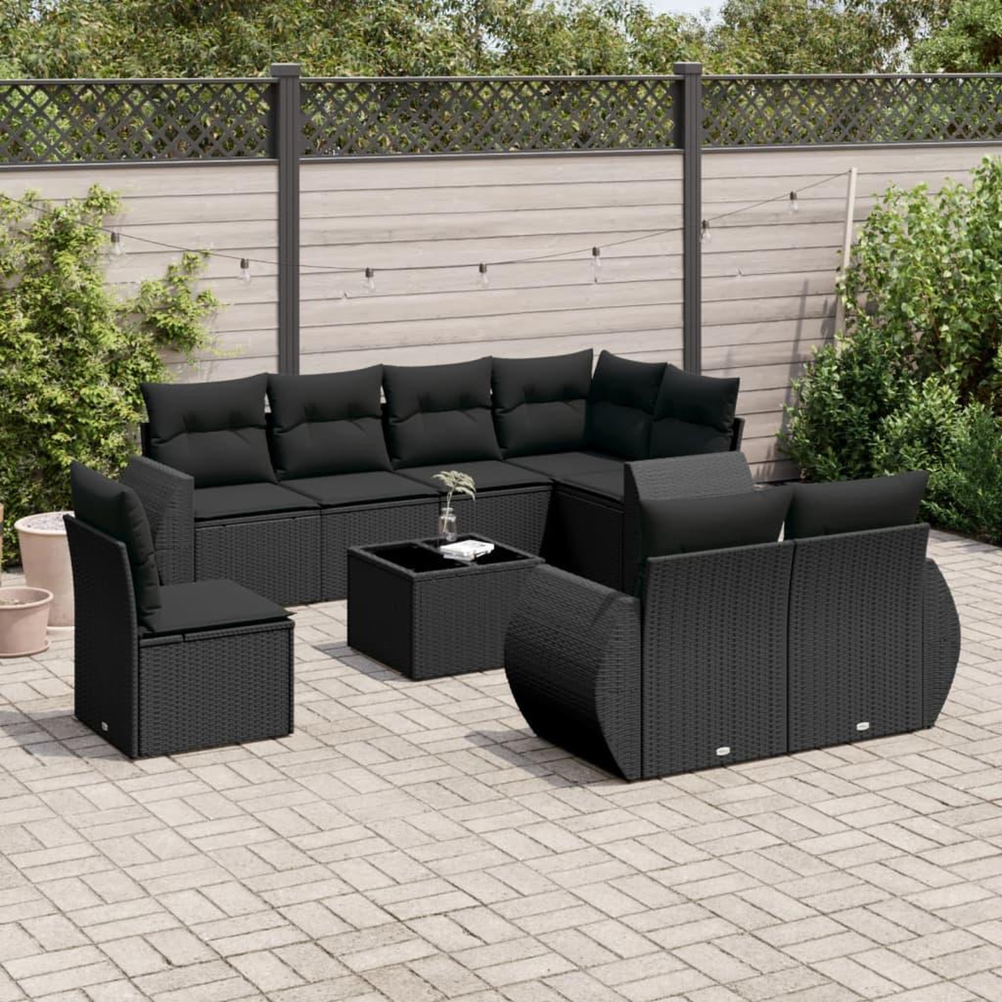 VIDAXL Salon de jardin 9 pcs avec coussins noir resine tressee