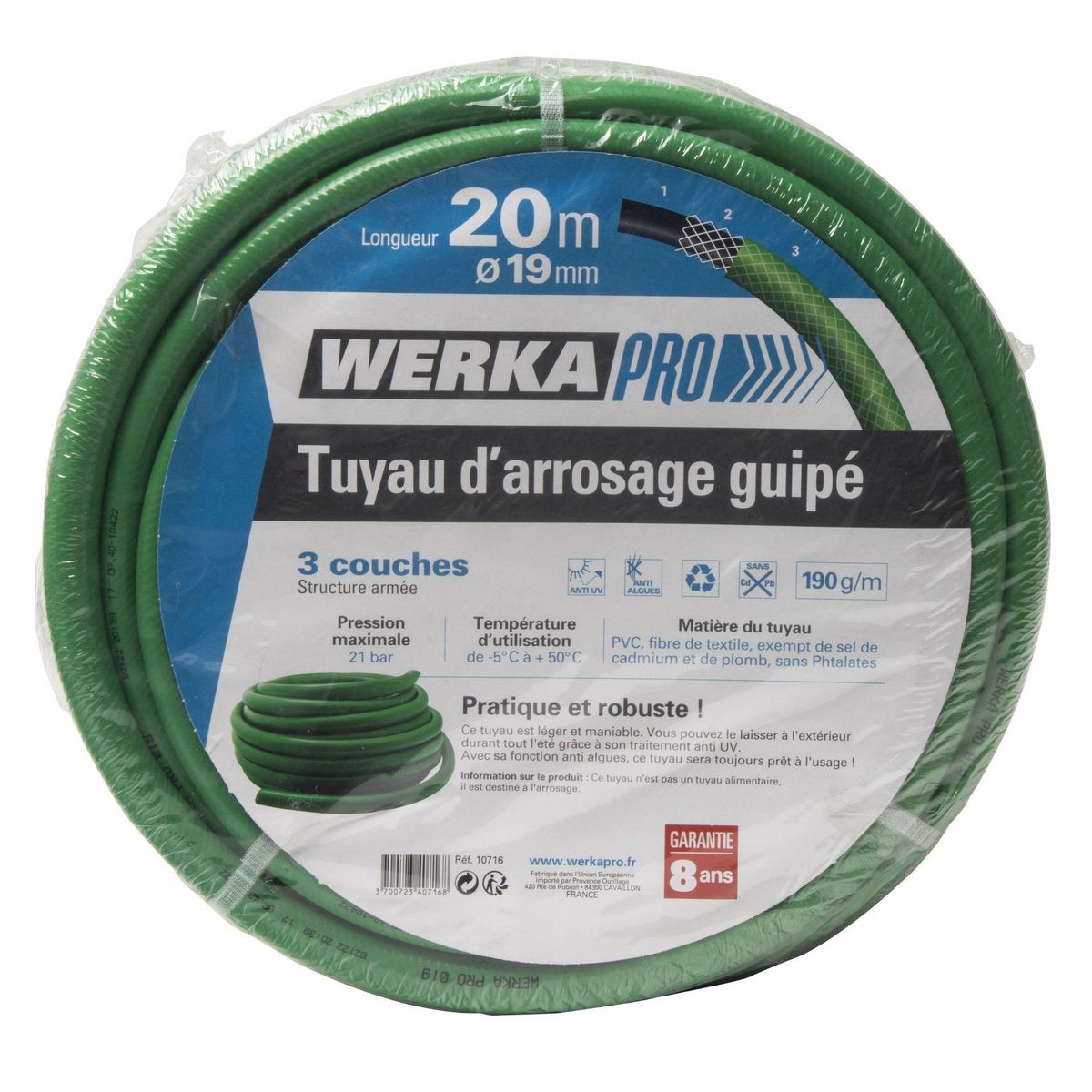 WERKAPRO Tuyau d'arrosage guipé vert Ø19mm WERKA PRO  20m