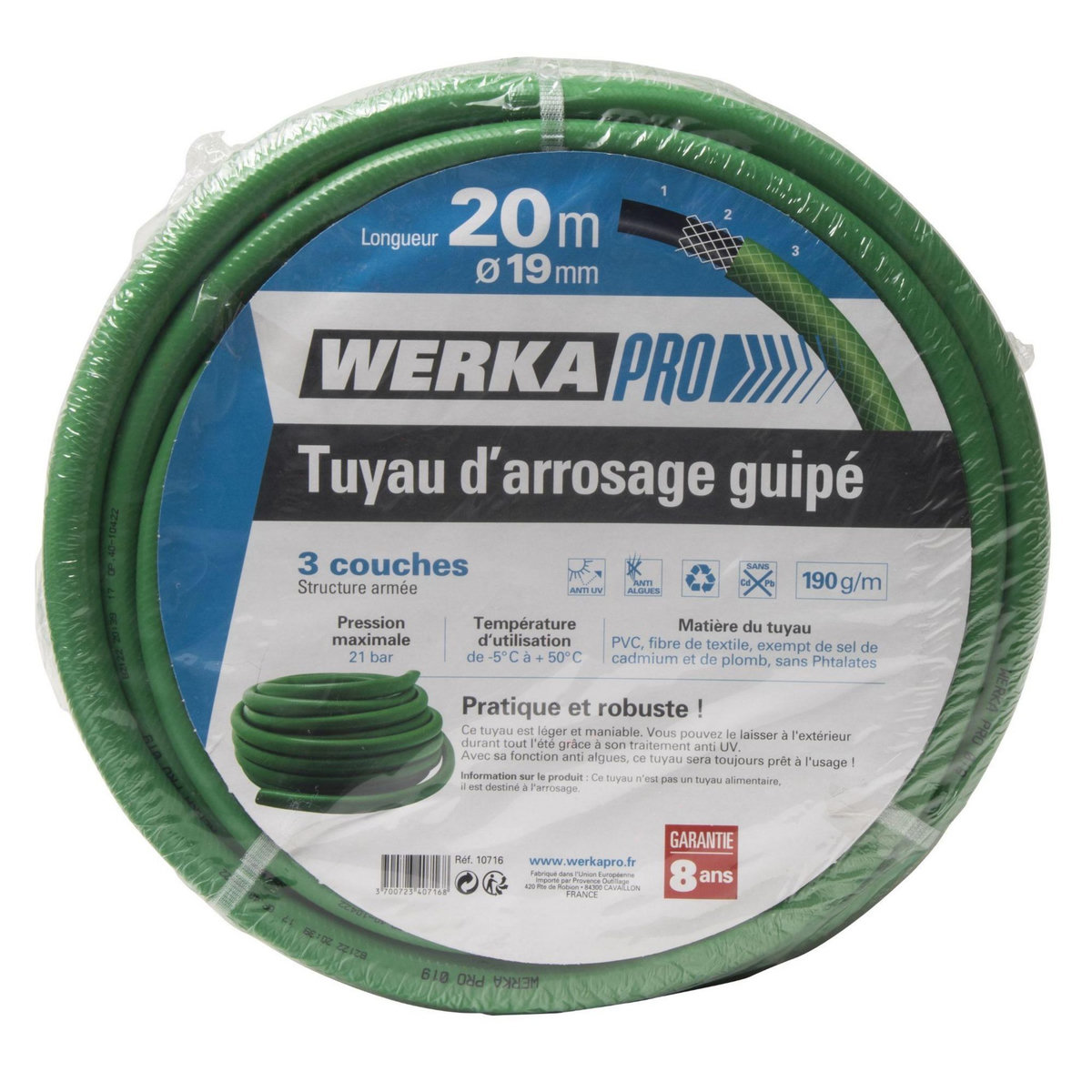 WERKAPRO Tuyau d'arrosage guipé vert Ø19mm WERKA PRO  20m