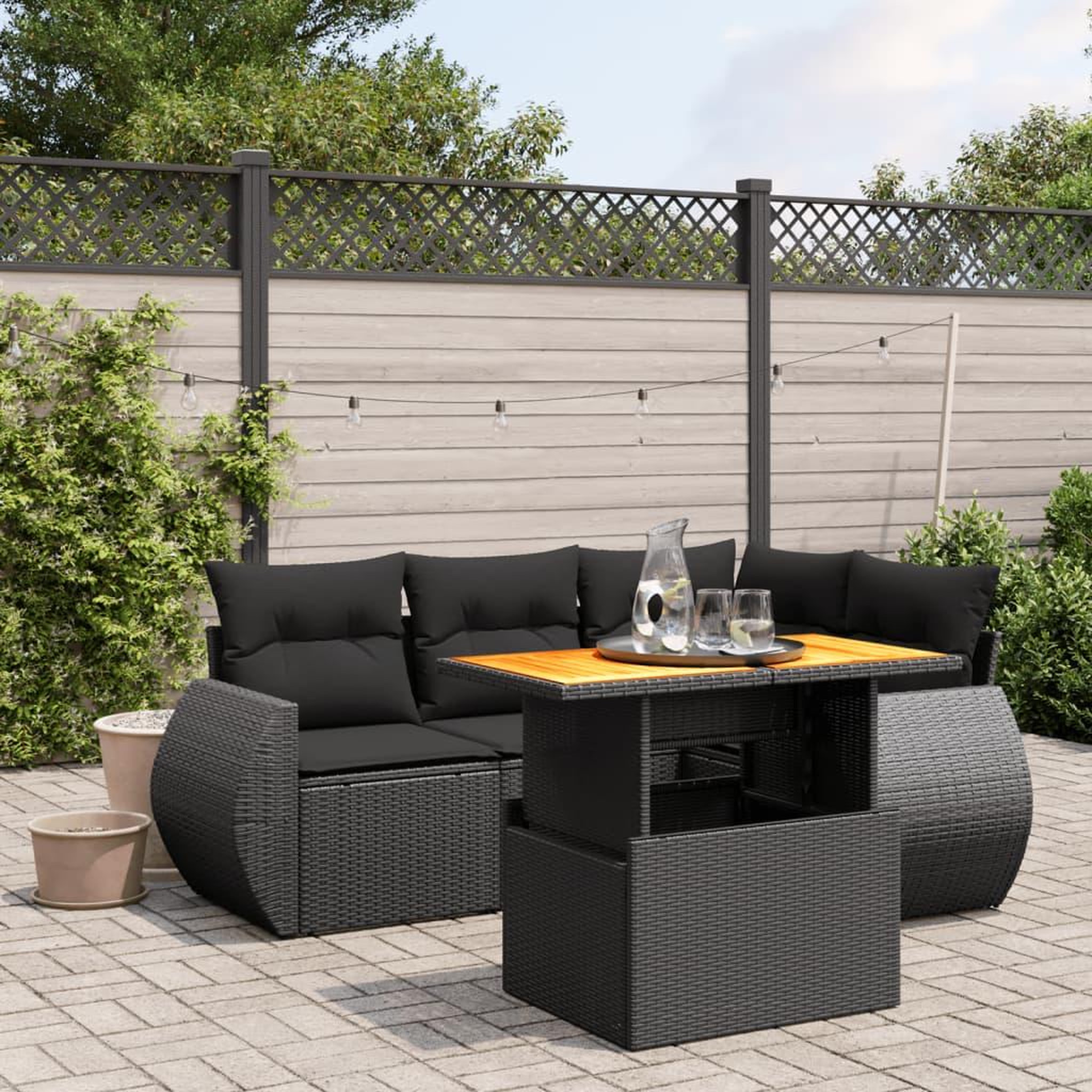 VIDAXL Salon de jardin 5 pcs avec coussins noir resine tressee