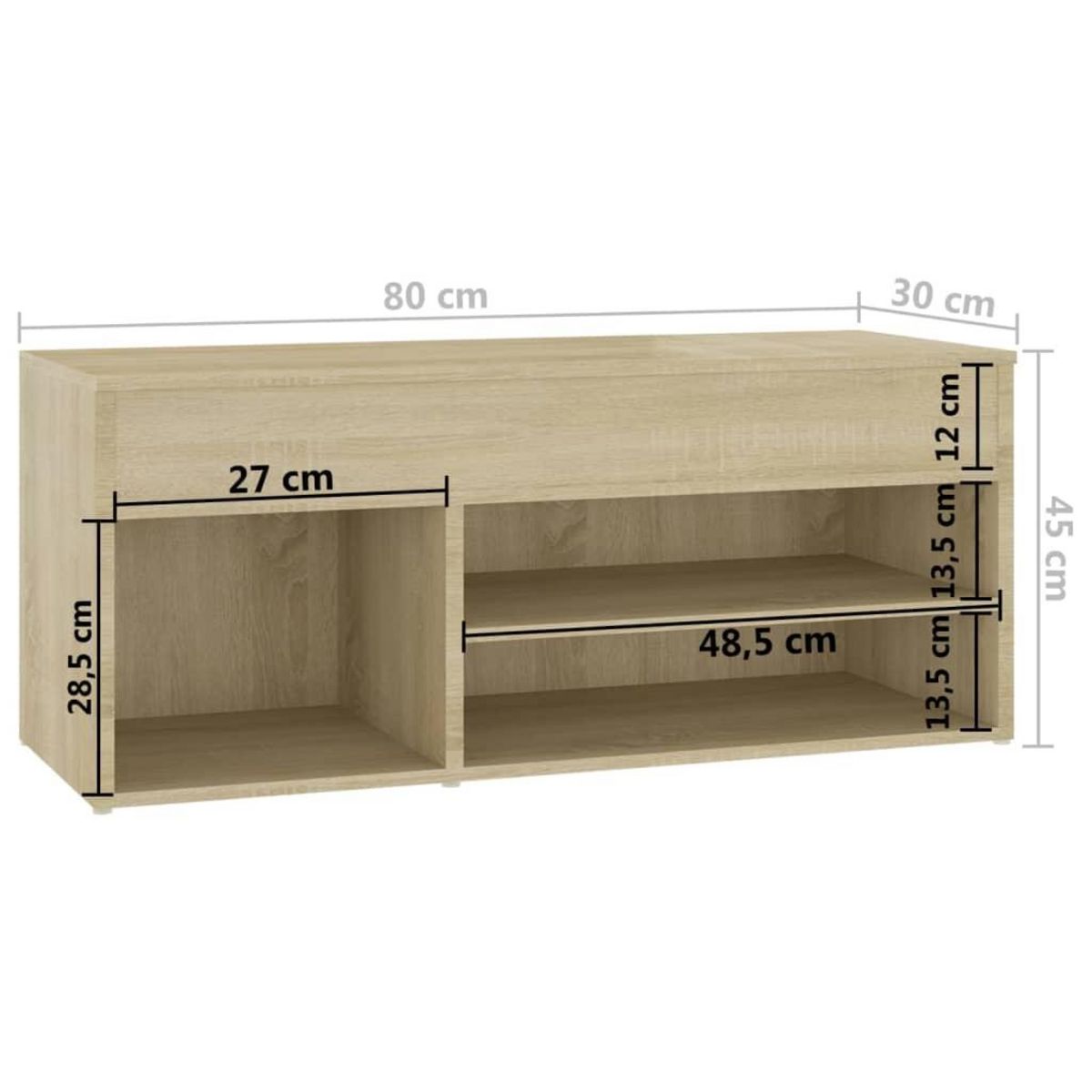 VIDAXL Banc a chaussures Chene sonoma 80x30x45 cm Bois d'ingenierie