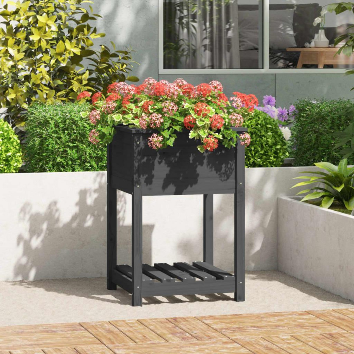 VIDAXL Jardiniere avec etagere Gris 54x54x81 cm Bois massif de pin
