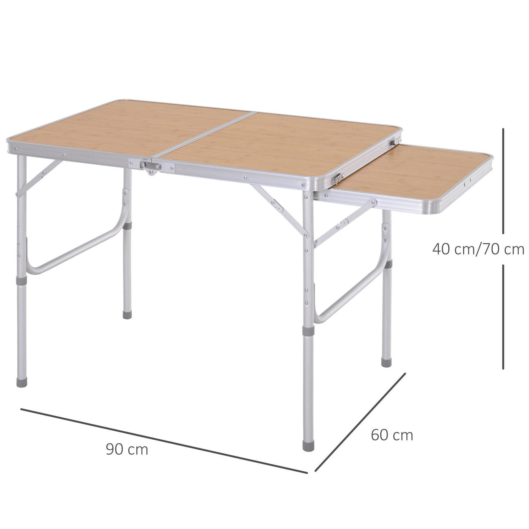 Voir la diapositive 3 : OUTSUNNY Table pliante table de camping table de jardin avec rallonge hauteur réglable aluminium mdf imitation bambou