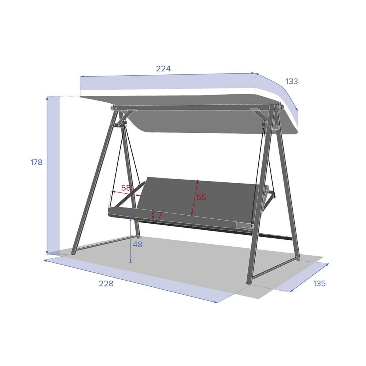 HESPERIDE Balancelle ardoise 3 places Soly Honey Charbon - Hespéride