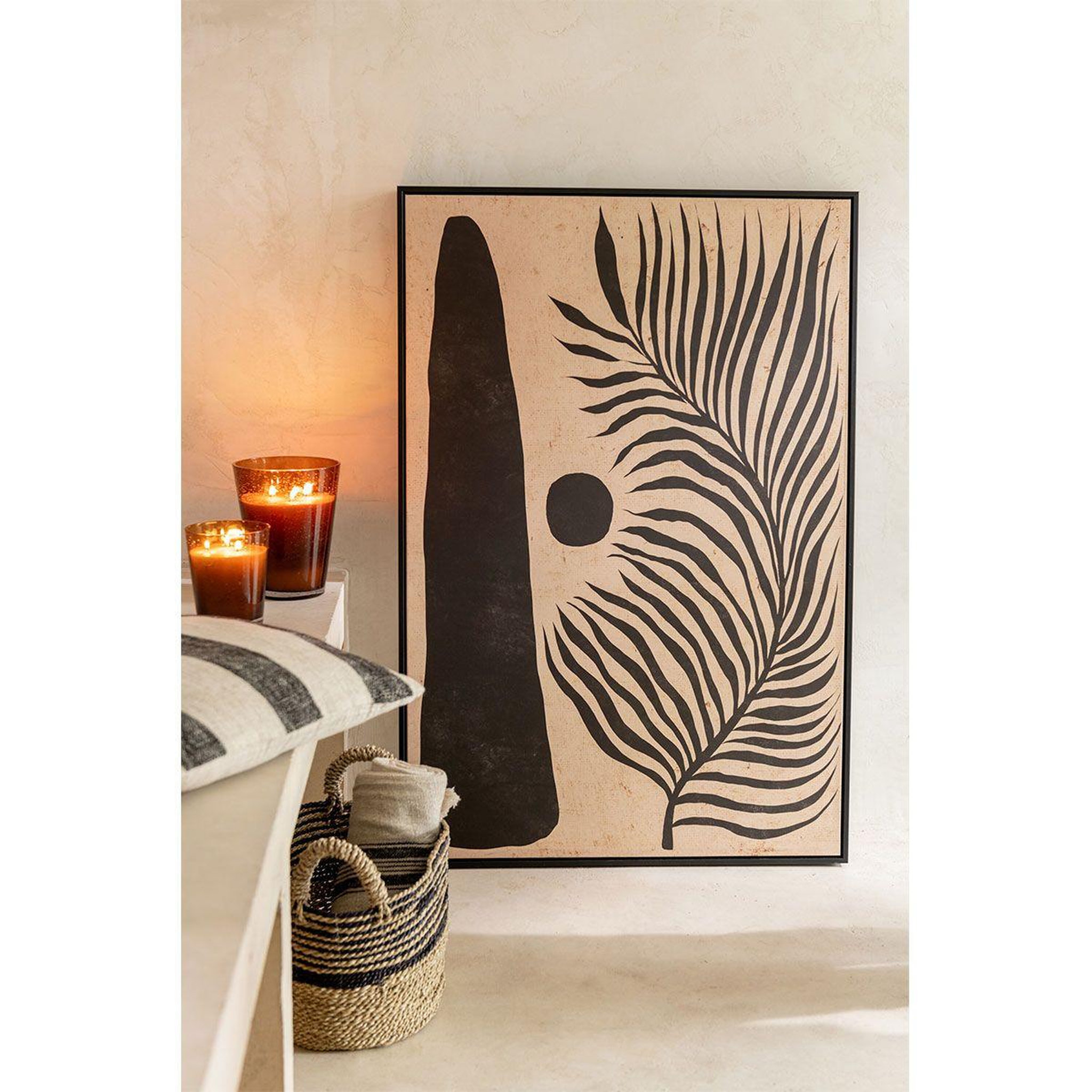 Voir la diapositive 3 : J-LINE Tableau déco abstrait  feuille  83x123cm marron