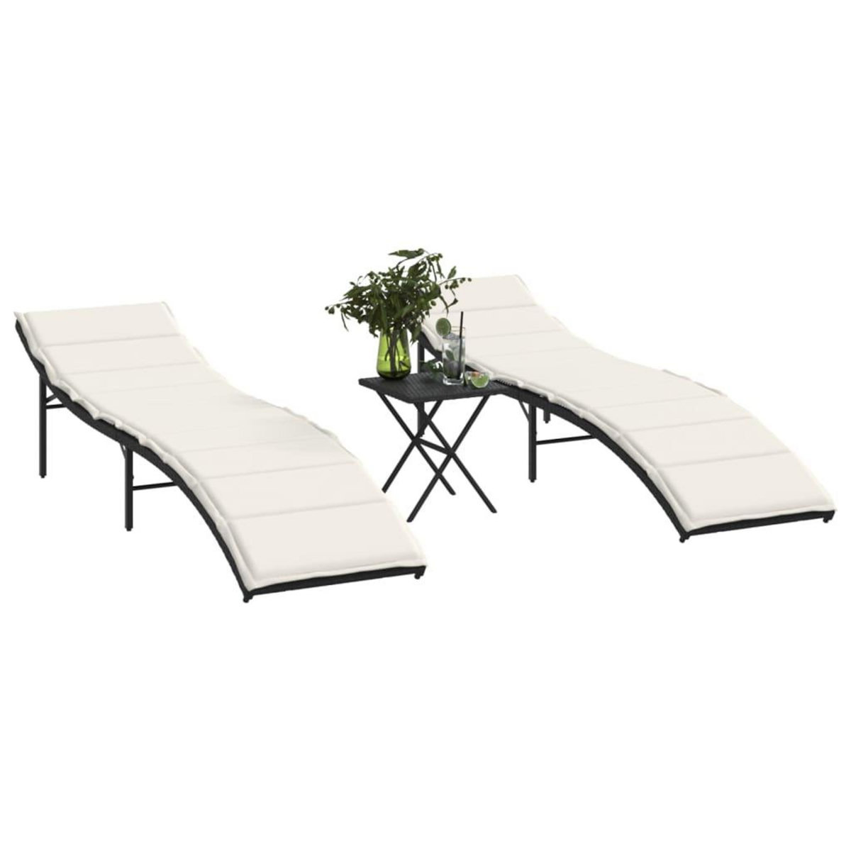 VIDAXL Chaises longues lot de 2 avec table noir resine tressee