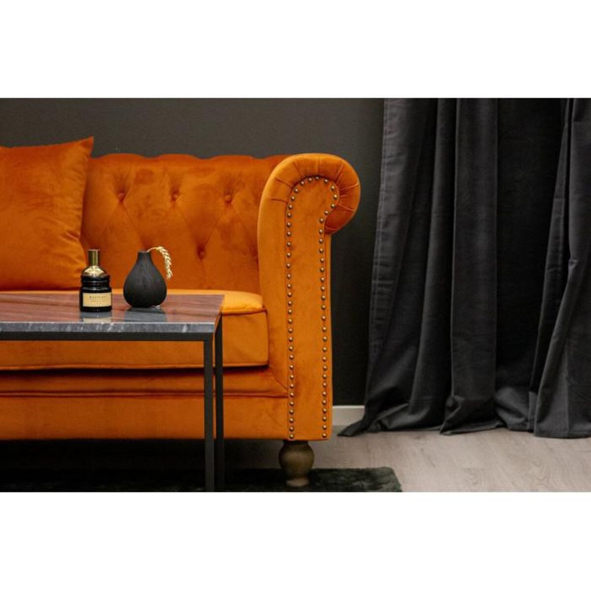 Paris Prix Canapé 3 Places en Velours  Chesterfield  217cm Orange