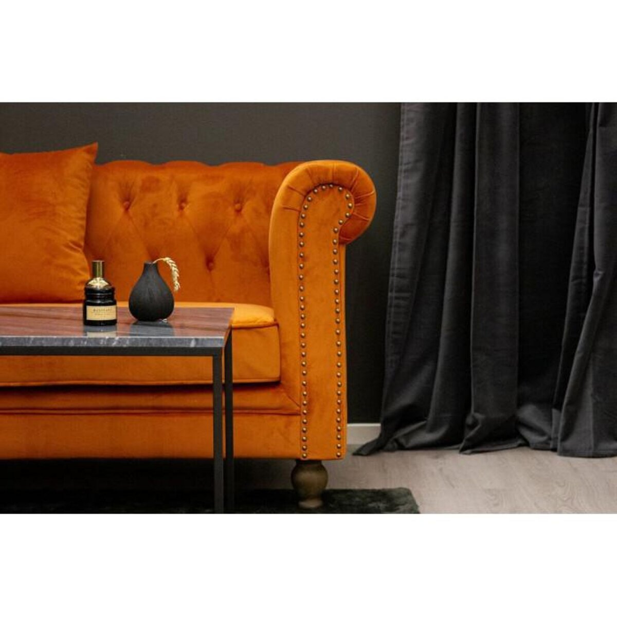 Paris Prix Canapé 3 Places en Velours  Chesterfield  217cm Orange