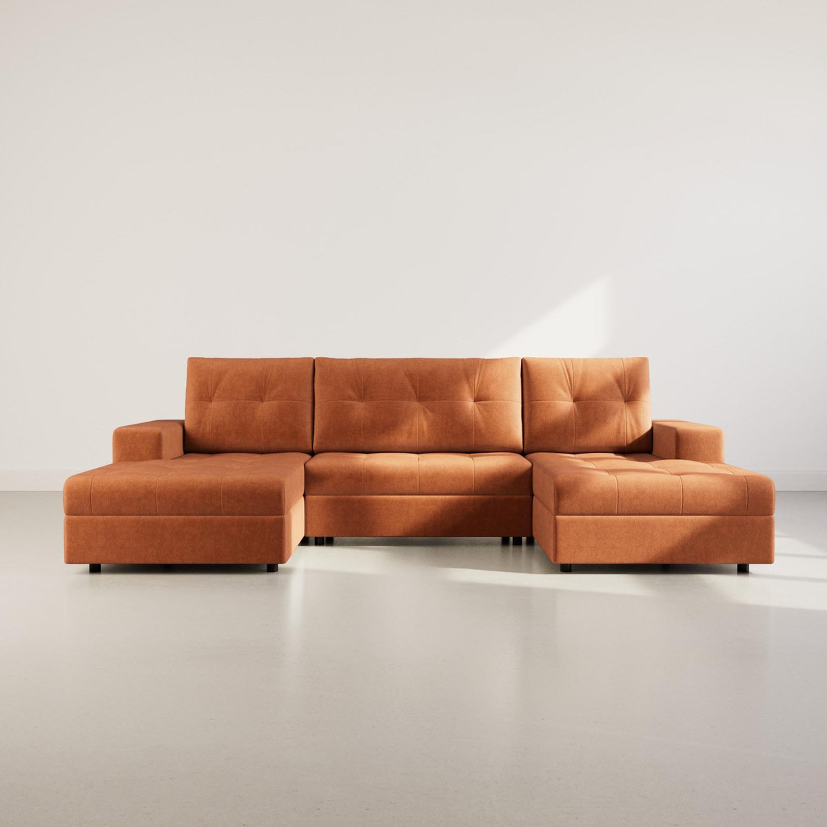 BEST MOBILIER Bastian - canapé panoramique en u 7 places convertible avec coffre en velours texturé