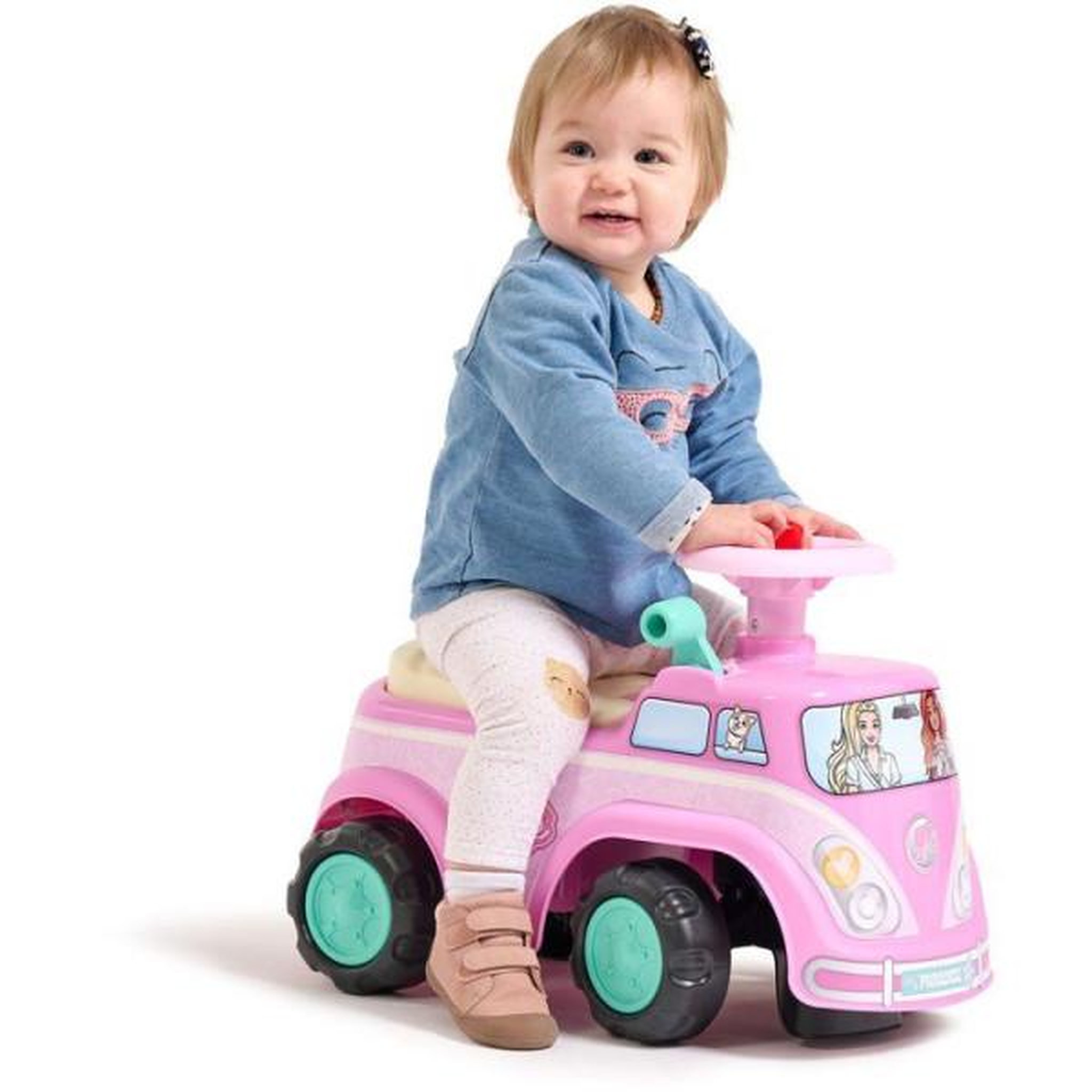 Voir la diapositive 2 : FALK Porteur trotteur  - falk - van rétro barbie - assise ouvrante - volant avec klaxon - plaque personnalisable - des 12 mois