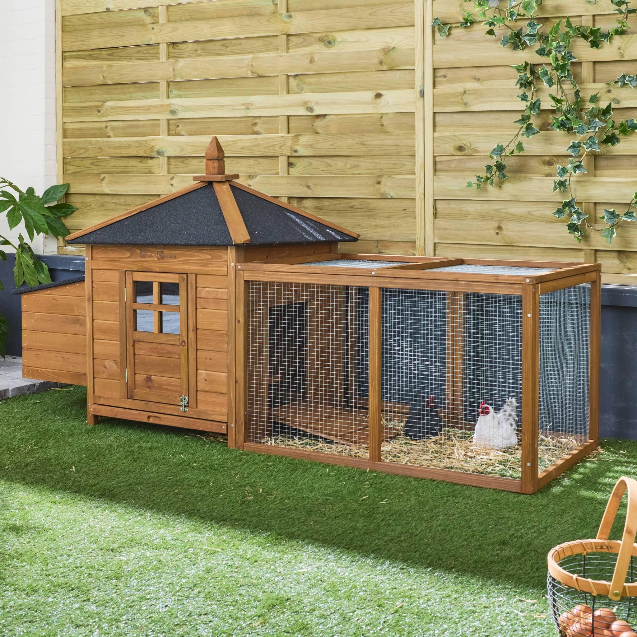 Voir la diapositive 4 : SWEEEK Poulailler en bois JAVA. 2 poules. cage à poule avec enclos