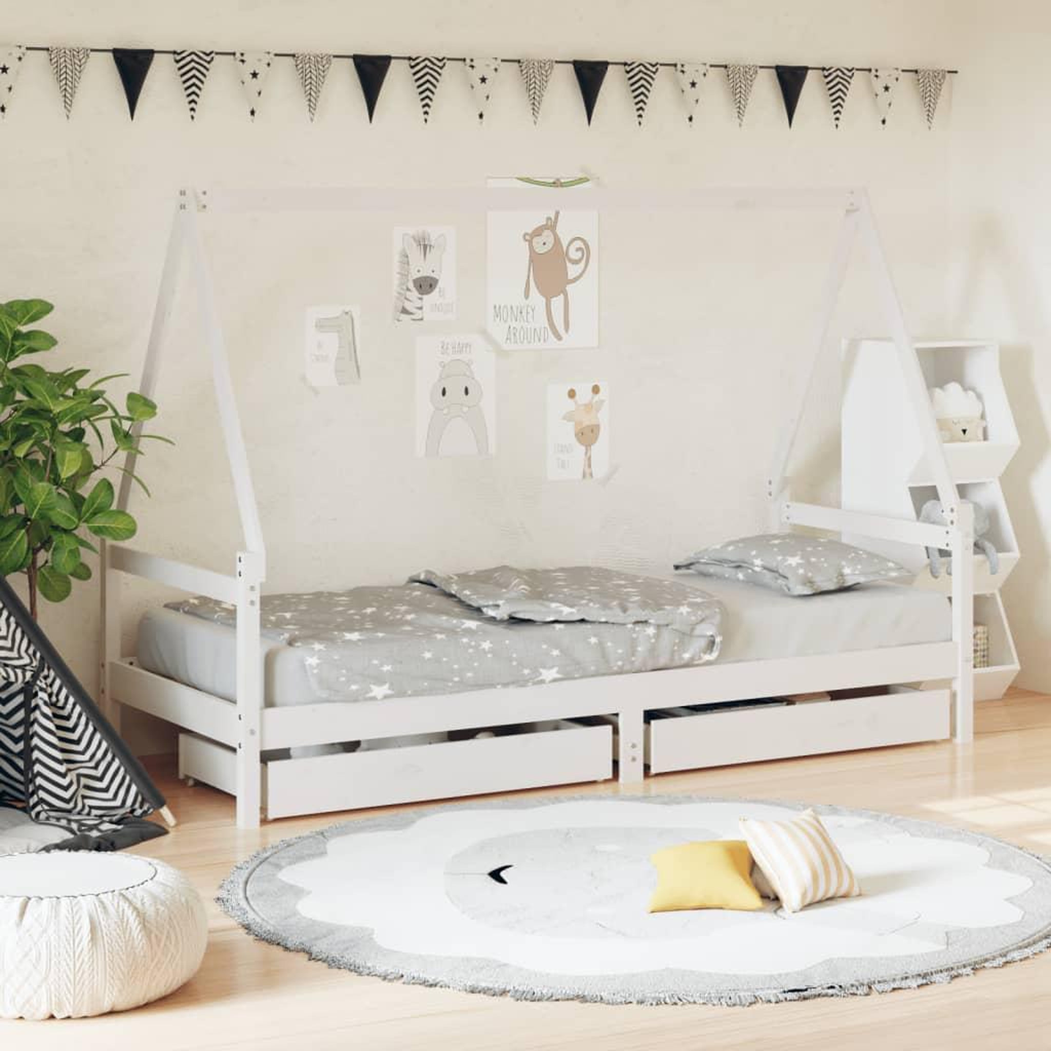 VIDAXL Cadre de lit enfant tiroirs blanc 90x200 cm bois de pin massif