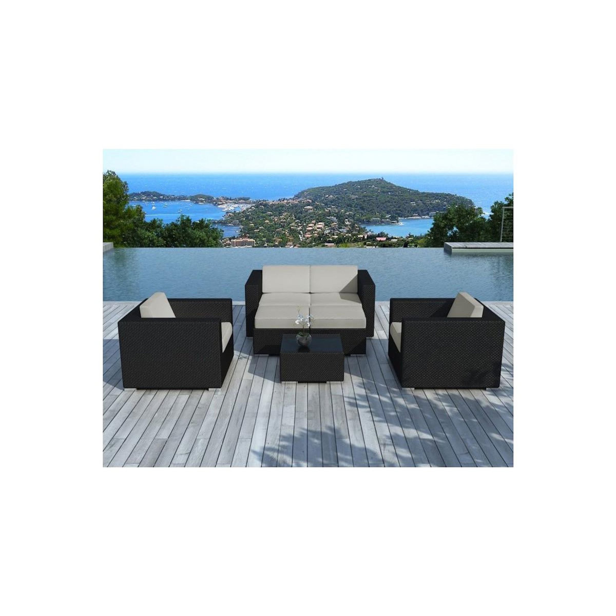 Paris Prix Salon de Jardin en Résine Tressée  Portofino  82cm Gris & Noir