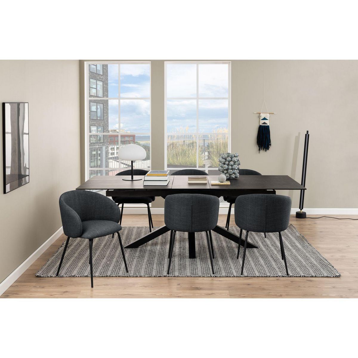 TOILINUX Lot de 2 chaises avec accoudoirs SÖREN - Gris anthracite avec pieds noirs