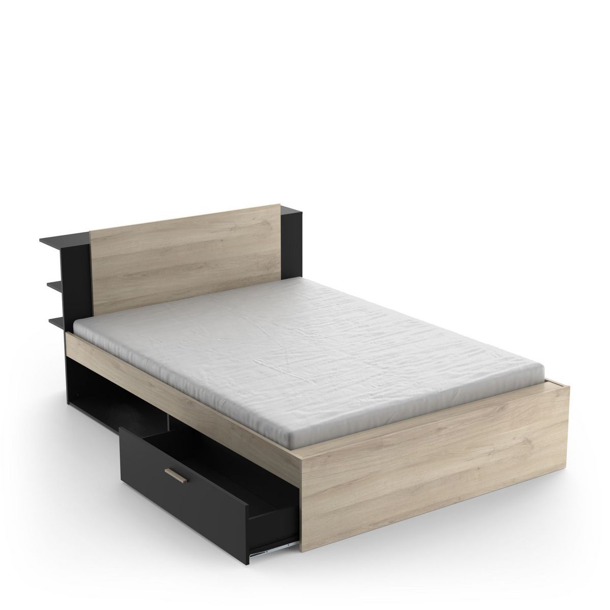 Lit 140x190/200 cm avec rangements 2 tiroirs 2 niches LOREDANA