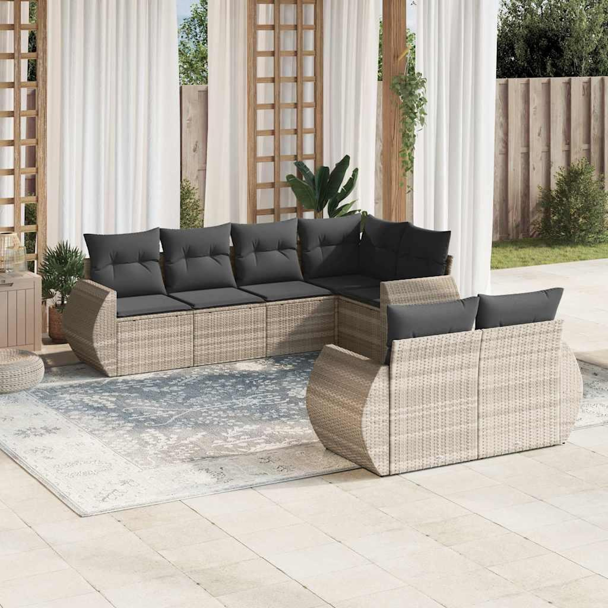 VIDAXL Salon de jardin avec coussins 7 pcs gris clair resine tressee