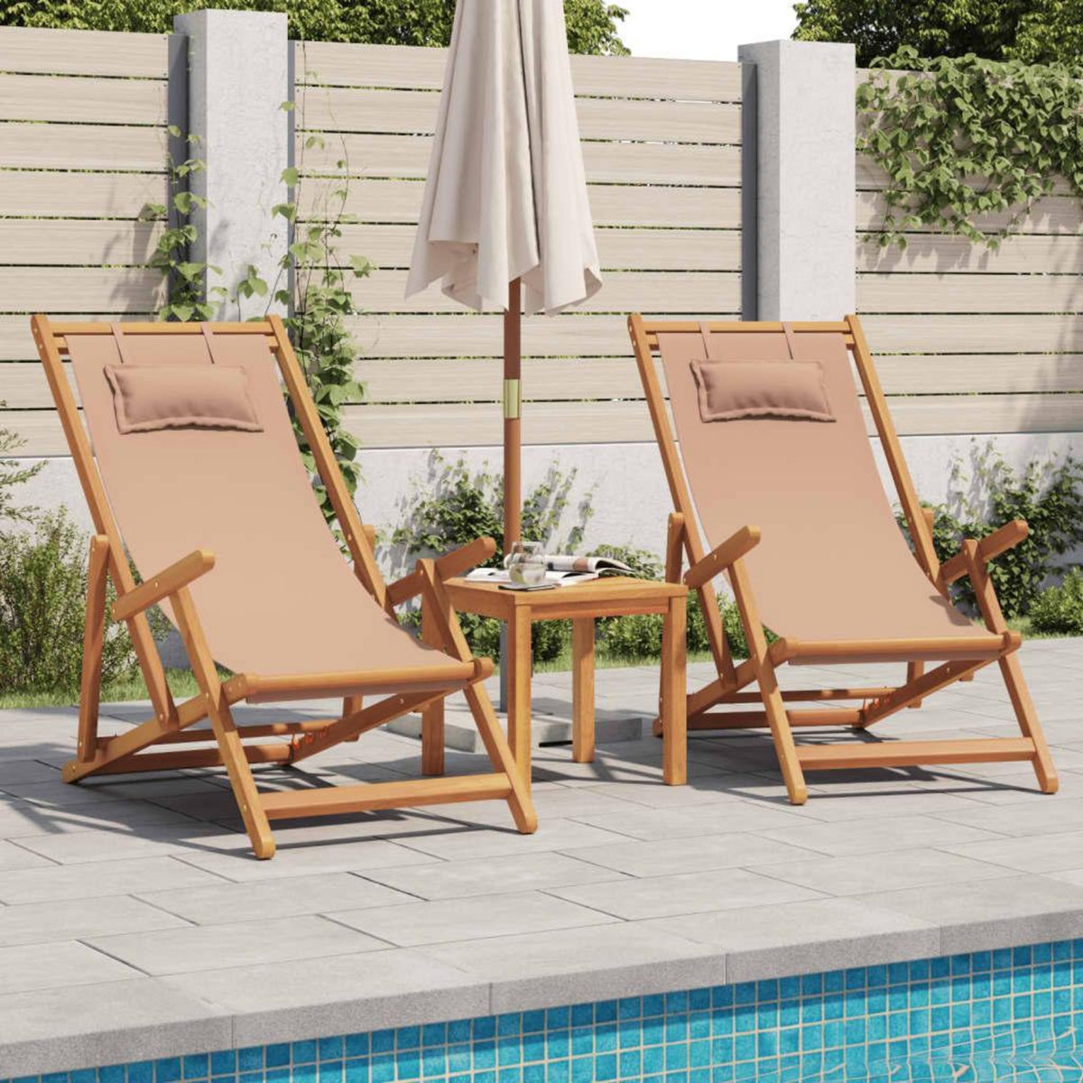 VIDAXL Chaises de plage pliantes lot de 2 taupe tissu et bois massif