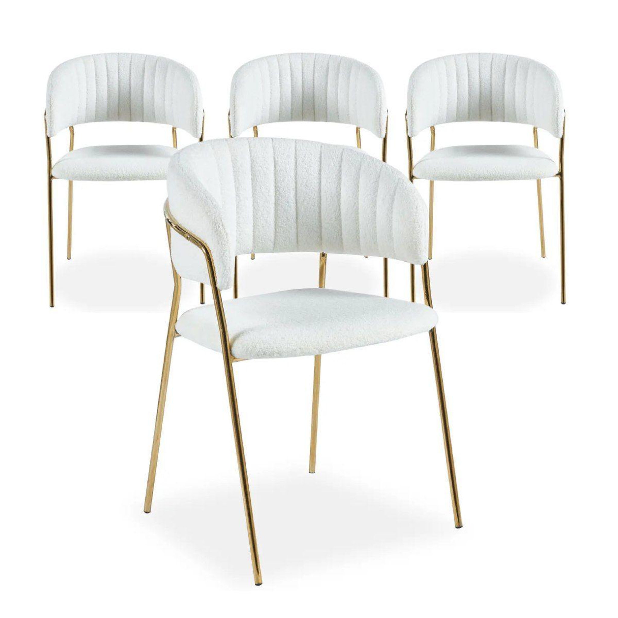Voir la diapositive 2 : Paris Prix Lot de 4 chaises en bouclette  batora  79cm crème & or