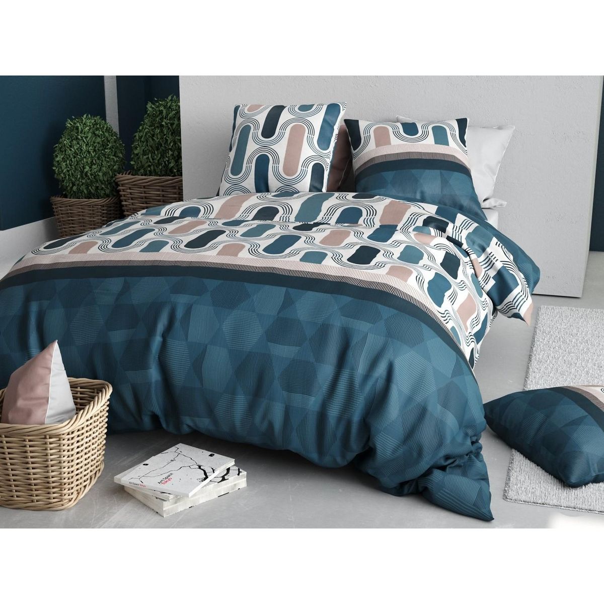 ATELIER DU COTON Parure de couette + 2 taies 100% coton 57fils mistri